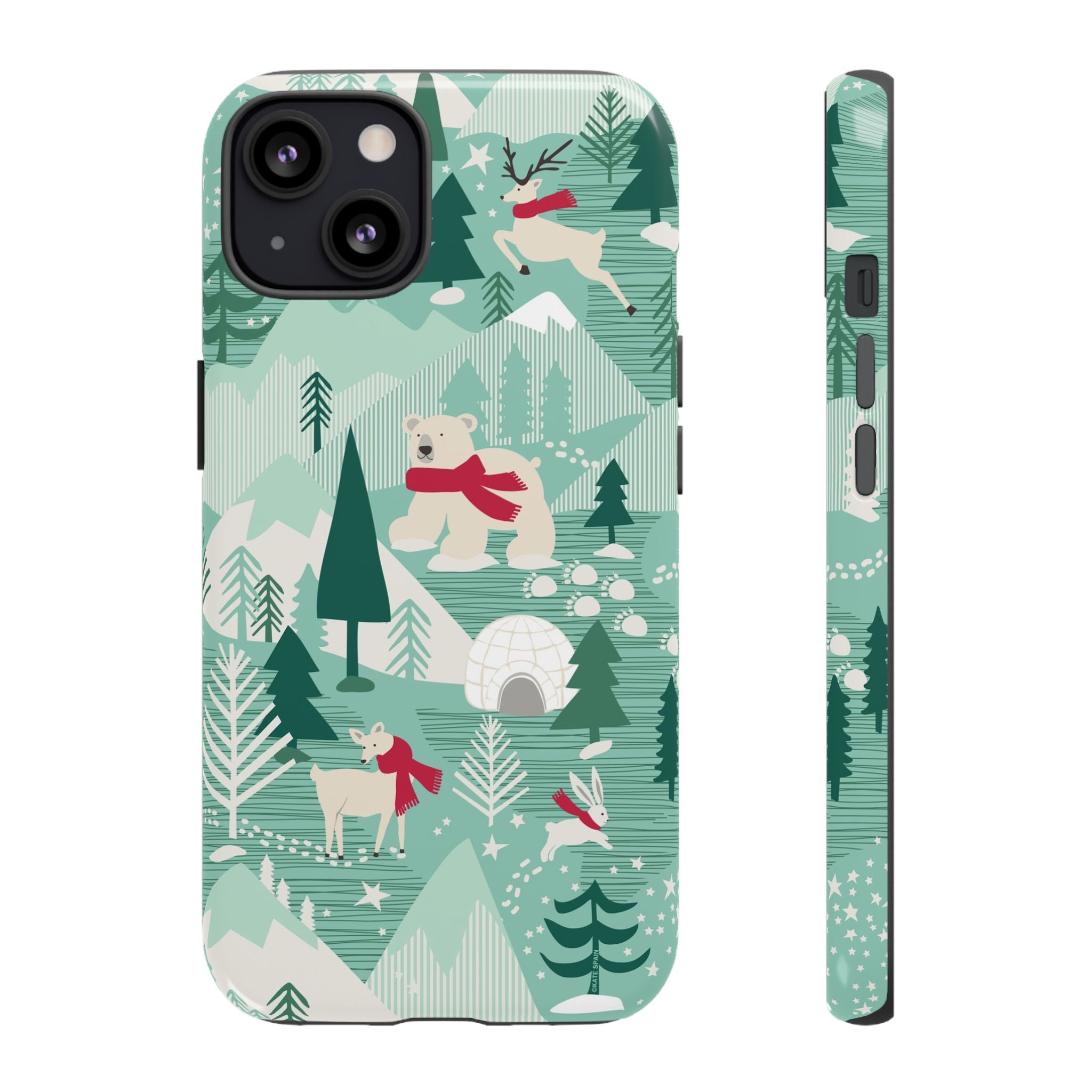 Arctica Winter Tough iPhone 13 Case – Matte | aqua, evergreen, white, animal frolic winter wonderland print