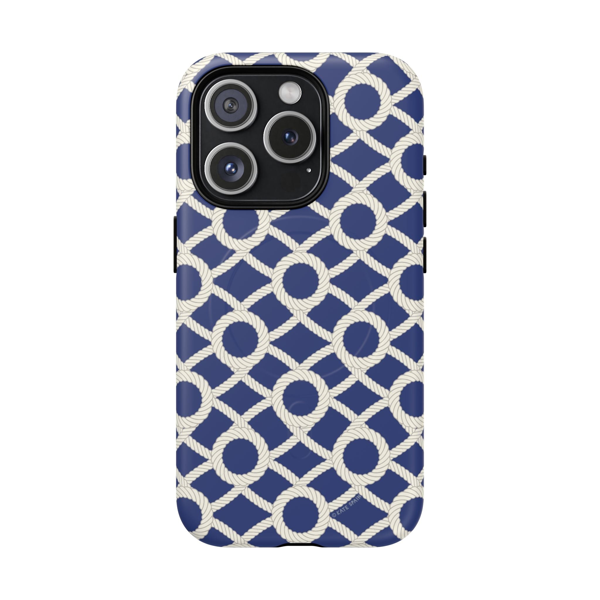 Sailor's Knot MagSafe iPhone 15 Pro Case – Matte | cream, navy nautical print