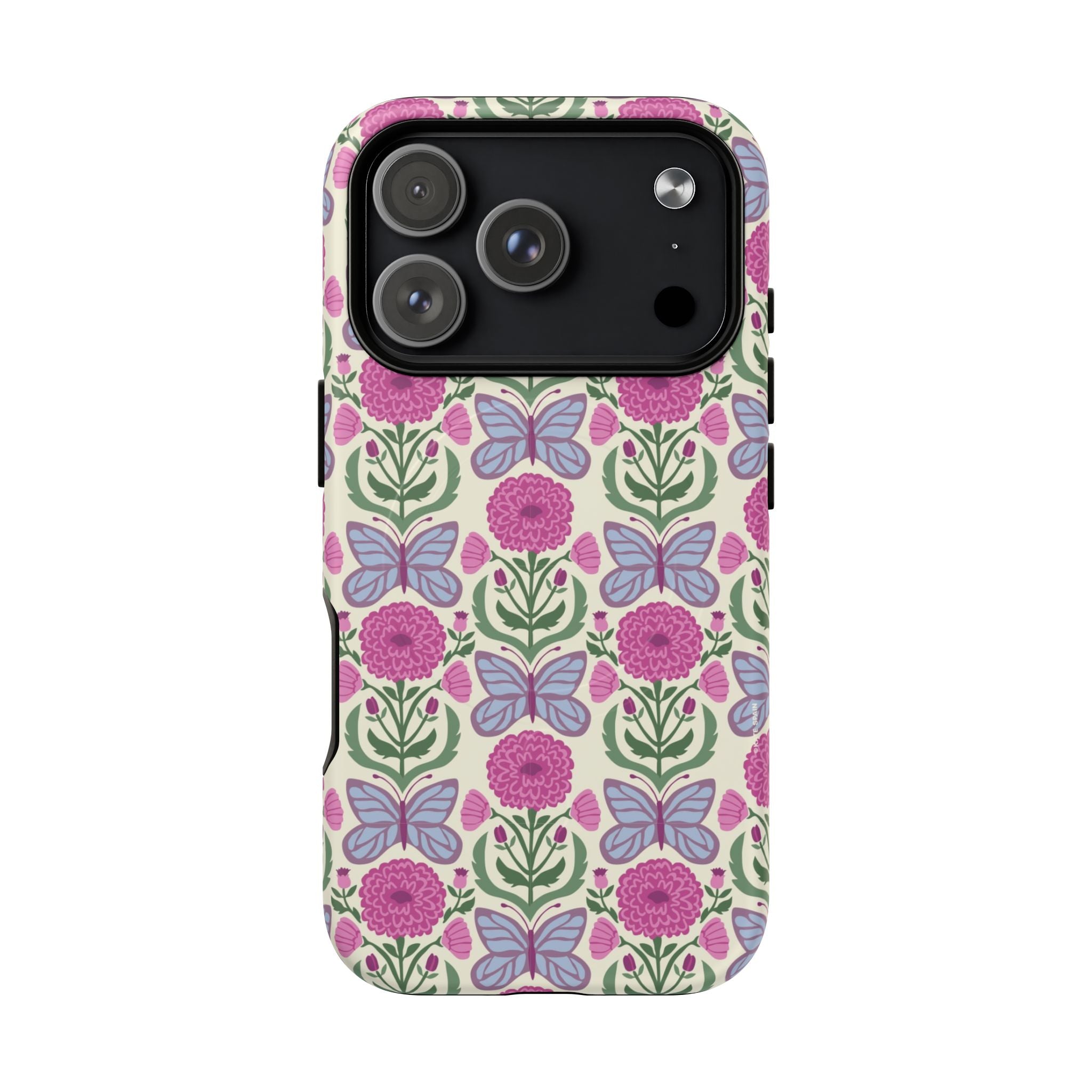 Butterfly MagSafe iPhone 17 Pro Case – Matte | cream, magenta, periwinkle butterfly floral print