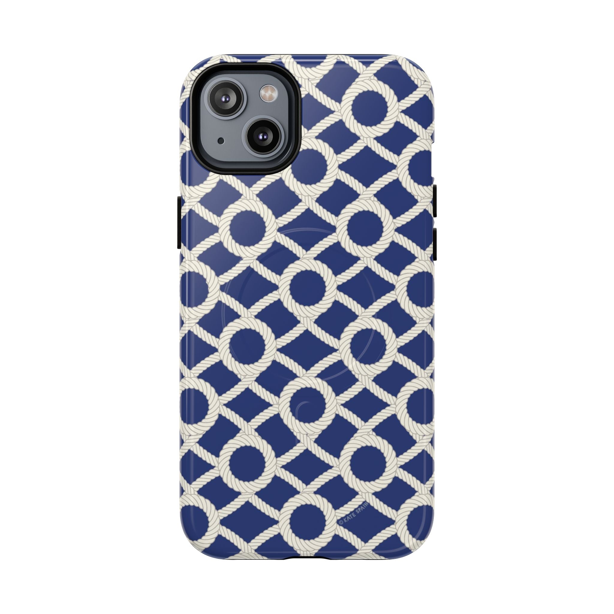 Sailor's Knot MagSafe iPhone 14 Plus Case – Glossy | cream, navy nautical print