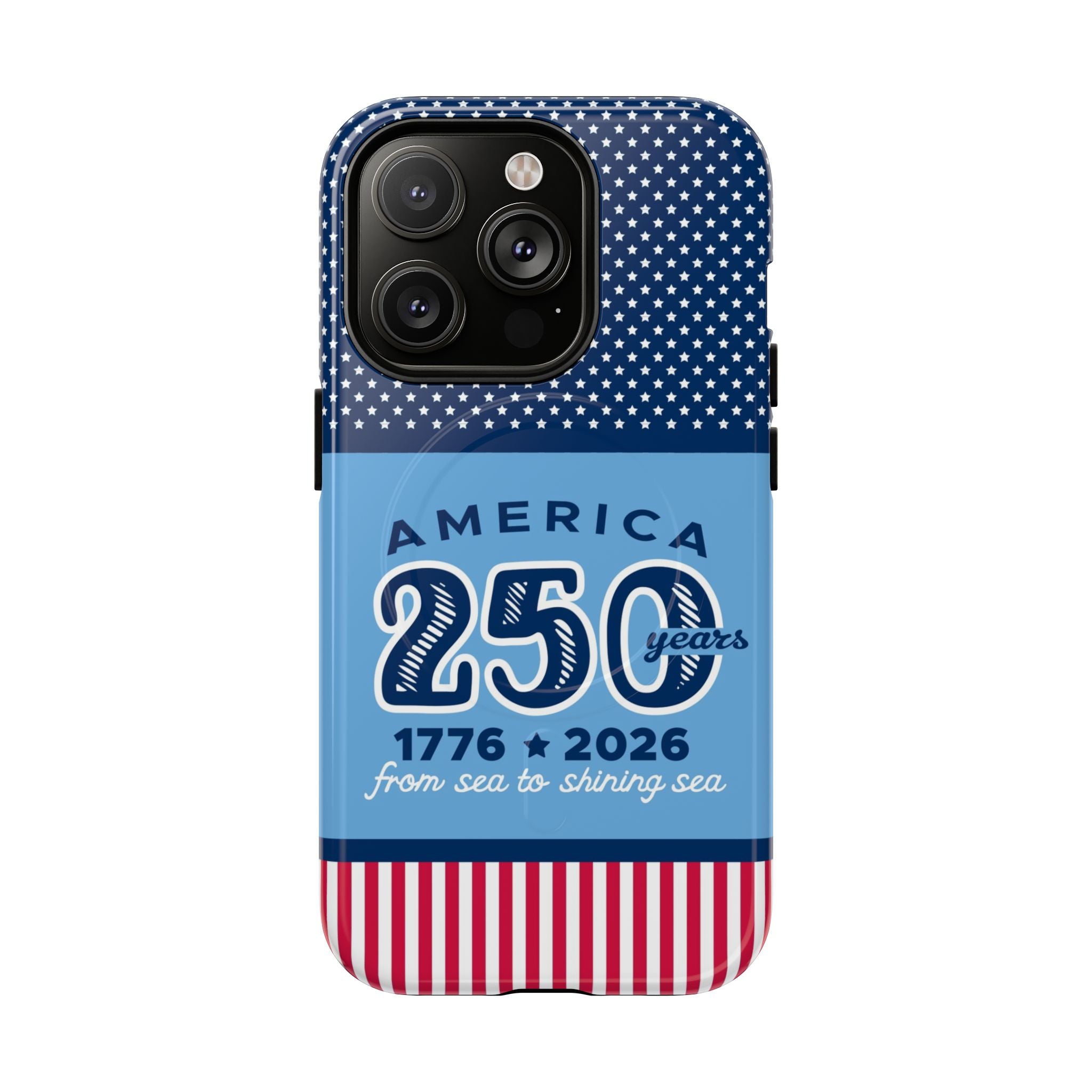 Sea to Shining Sea MagSafe iPhone 14 Pro Case – Glossy | navy, sky blue, red, white American stars & stripes 250th anniversary print