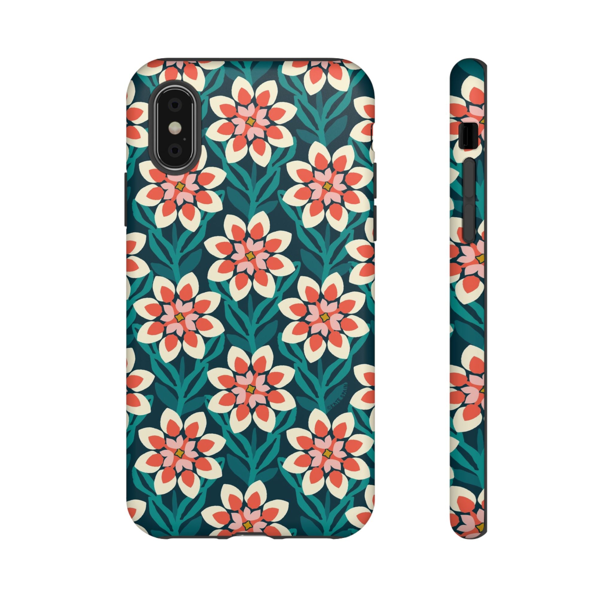 Modern Dahlia Tough iPhone X Case – Matte | teal, coral, cream geometric dahlia floral print