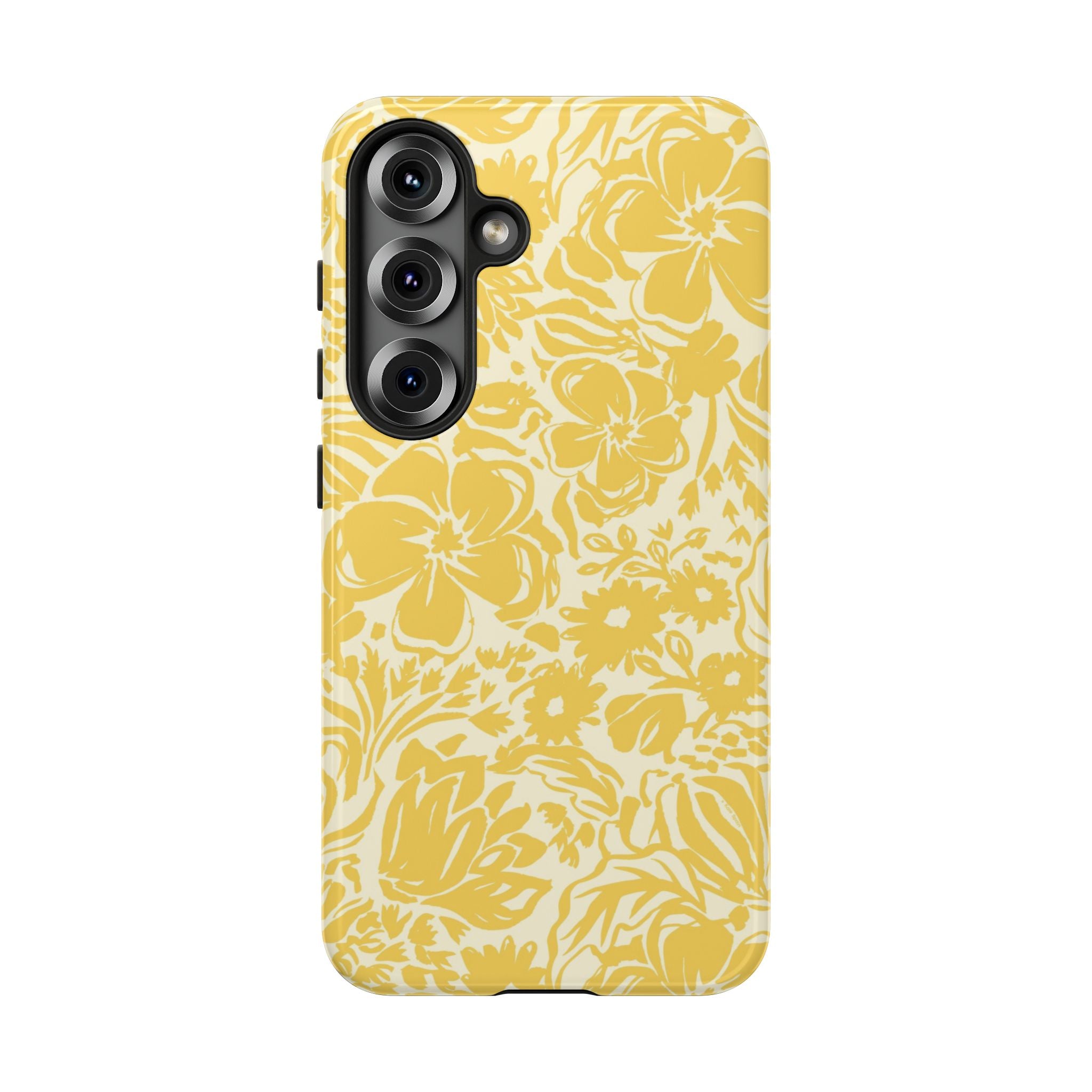 Rhapsody Yellow Samsung Galaxy S25 Ultra Glossy case — bold golden yellow floral print on cream by Kate Spain
