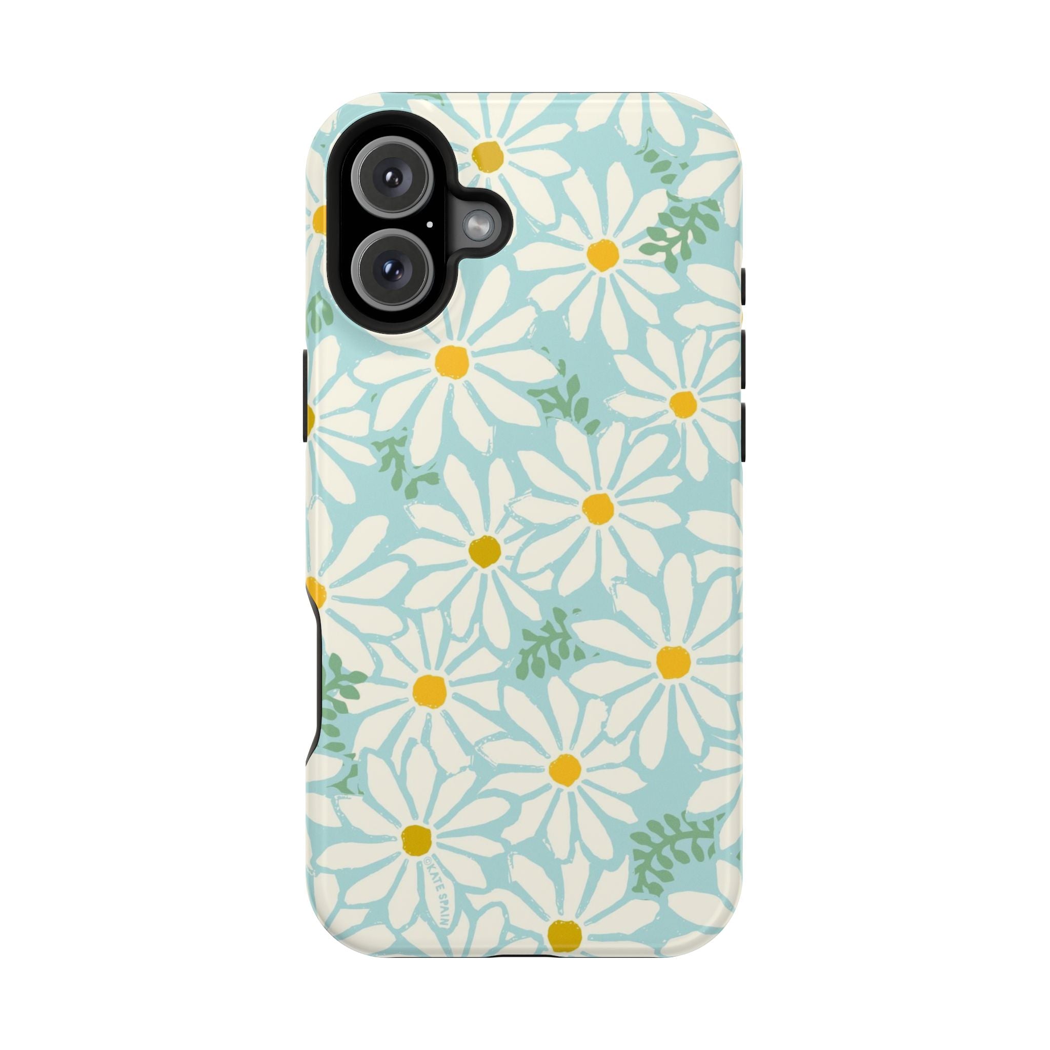 Daisies MagSafe iPhone 16 Plus Case – Glossy | white, yellow, aqua watercolor daisy print