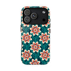 Modern Dahlia MagSafe iPhone 17 Pro Case – Glossy | teal, coral, cream botanical dahlia floral print