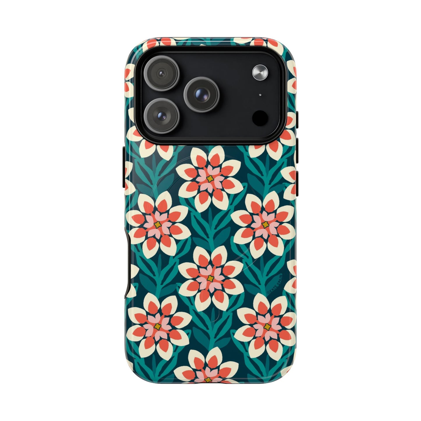 Modern Dahlia MagSafe iPhone Case - Teal Allover Pattern