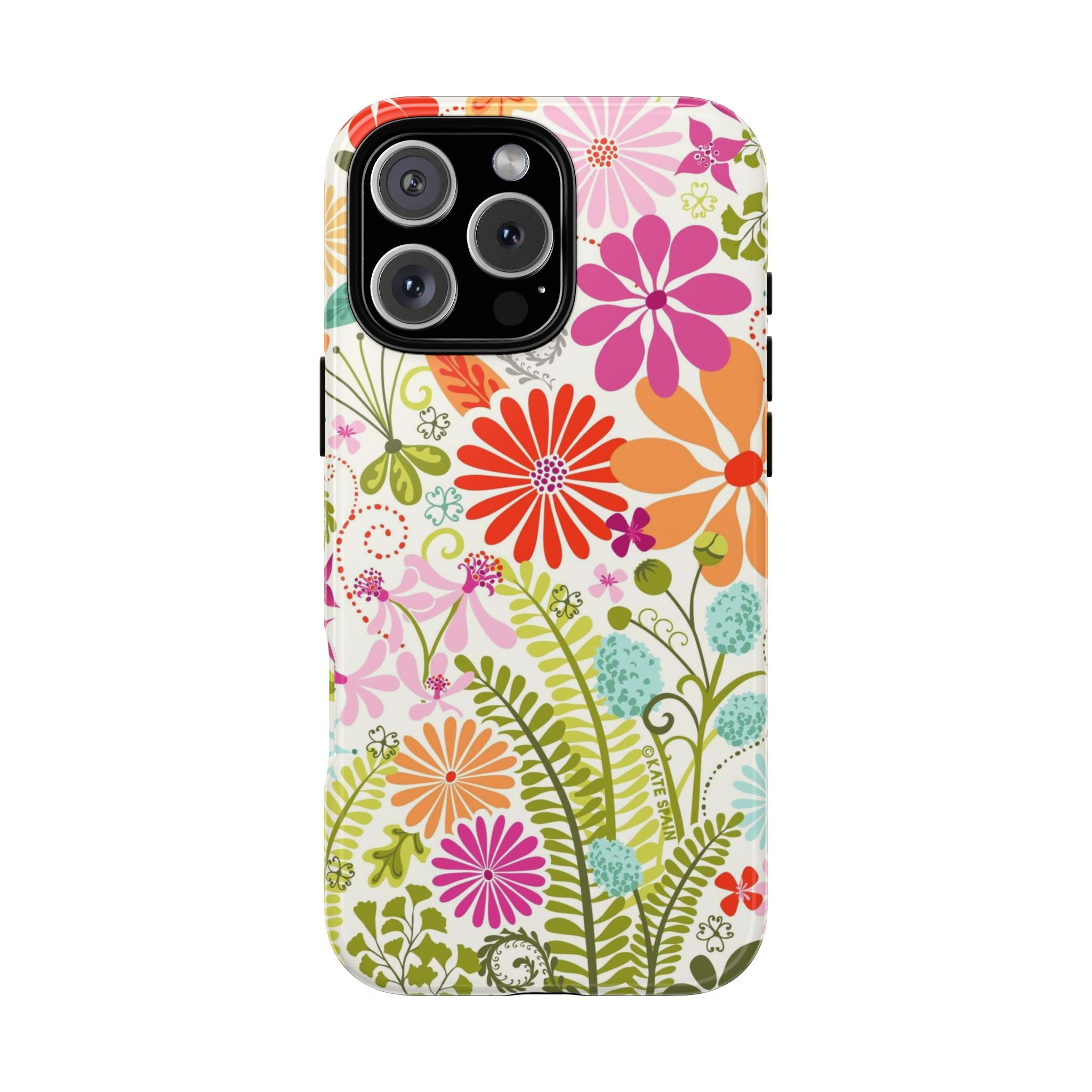 Luxury Terrain Tough iPhone 16 Pro Max Case – Glossy | white, magenta, coral botanical woodland floral print