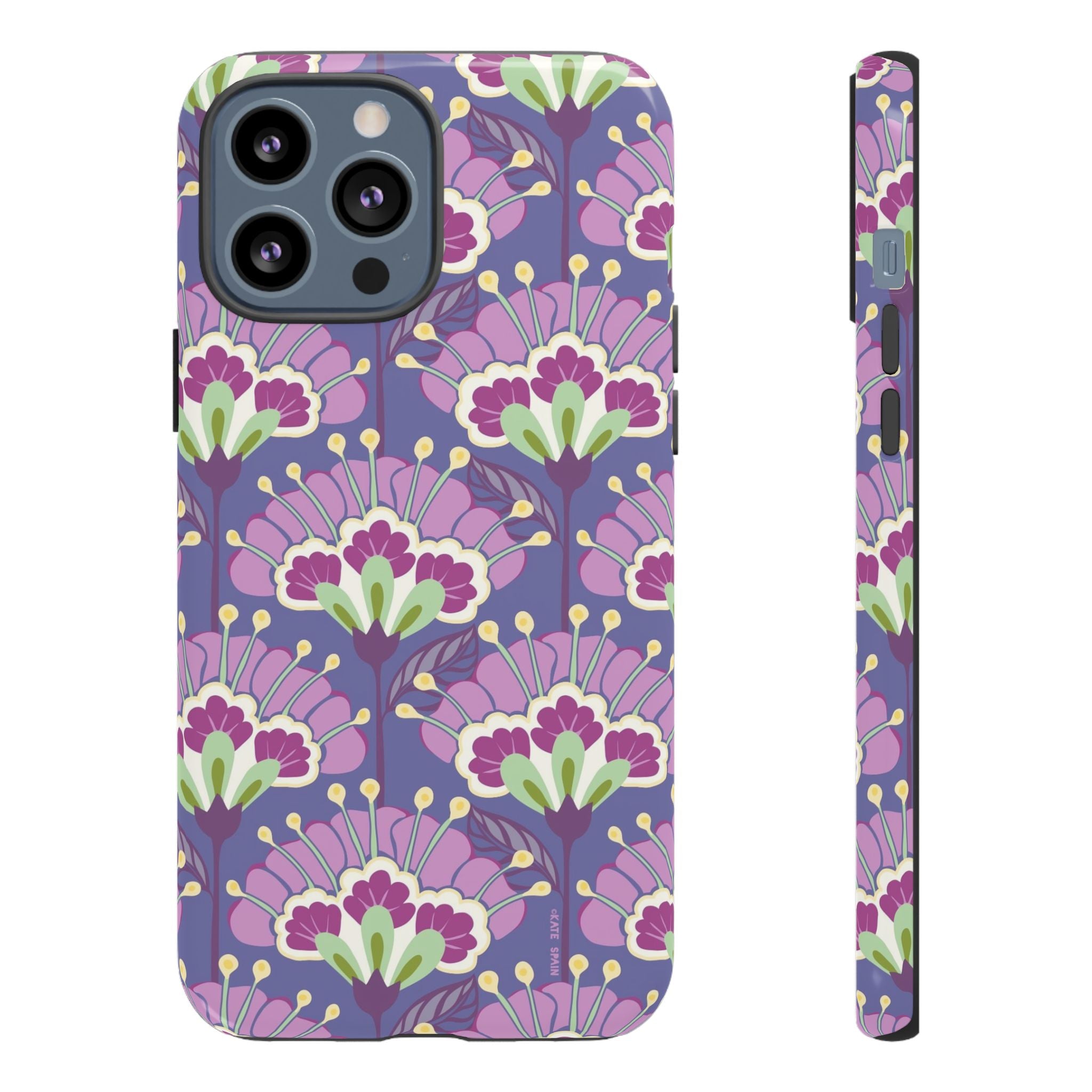 Lantern Flower Tough iPhone 13 Pro Max Case – Glossy | periwinkle, purple, mauve, sage botanical lantern floral print