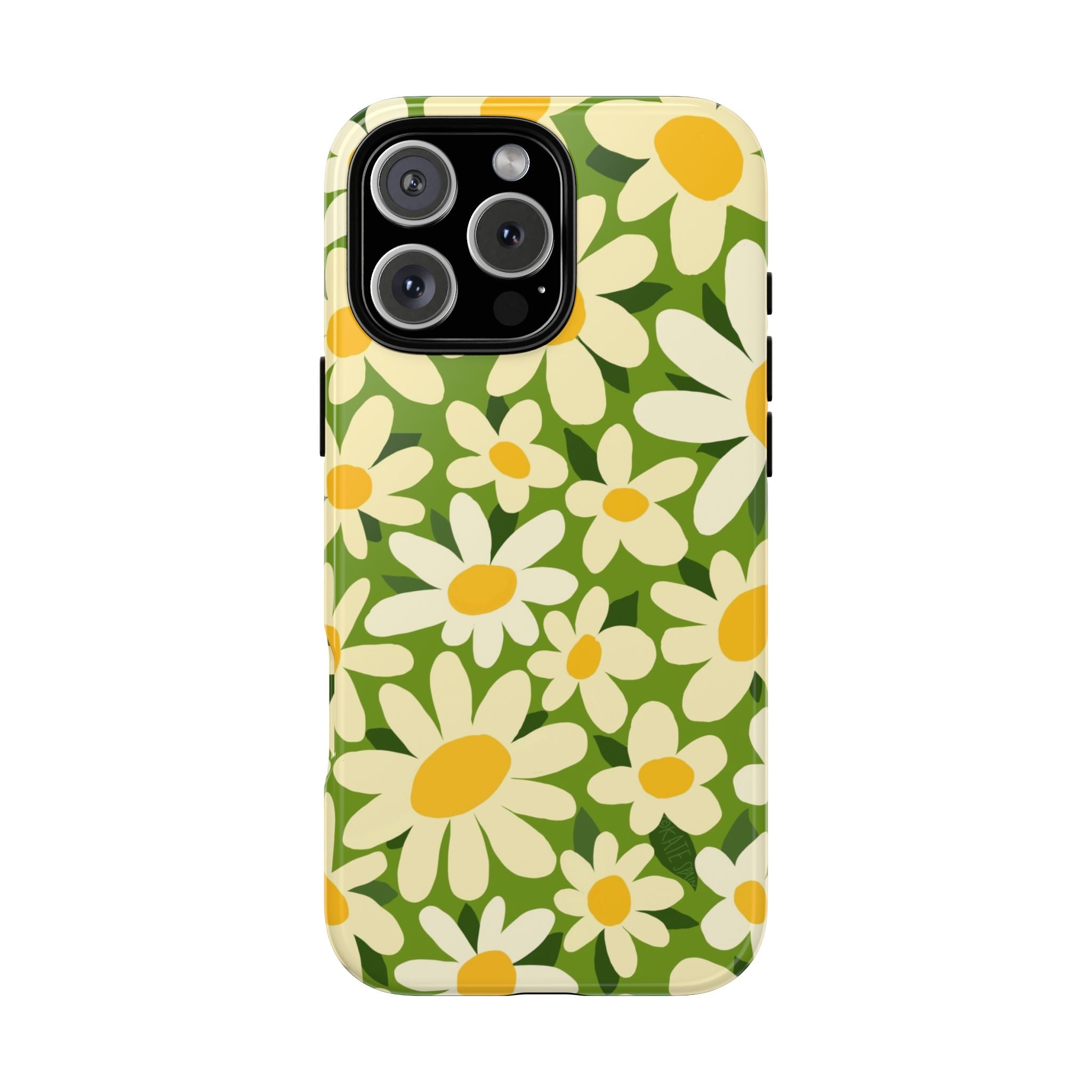 Shasta Daisy Tough iPhone 16 Pro Case – Matte | green, white, yellow daisy floral print