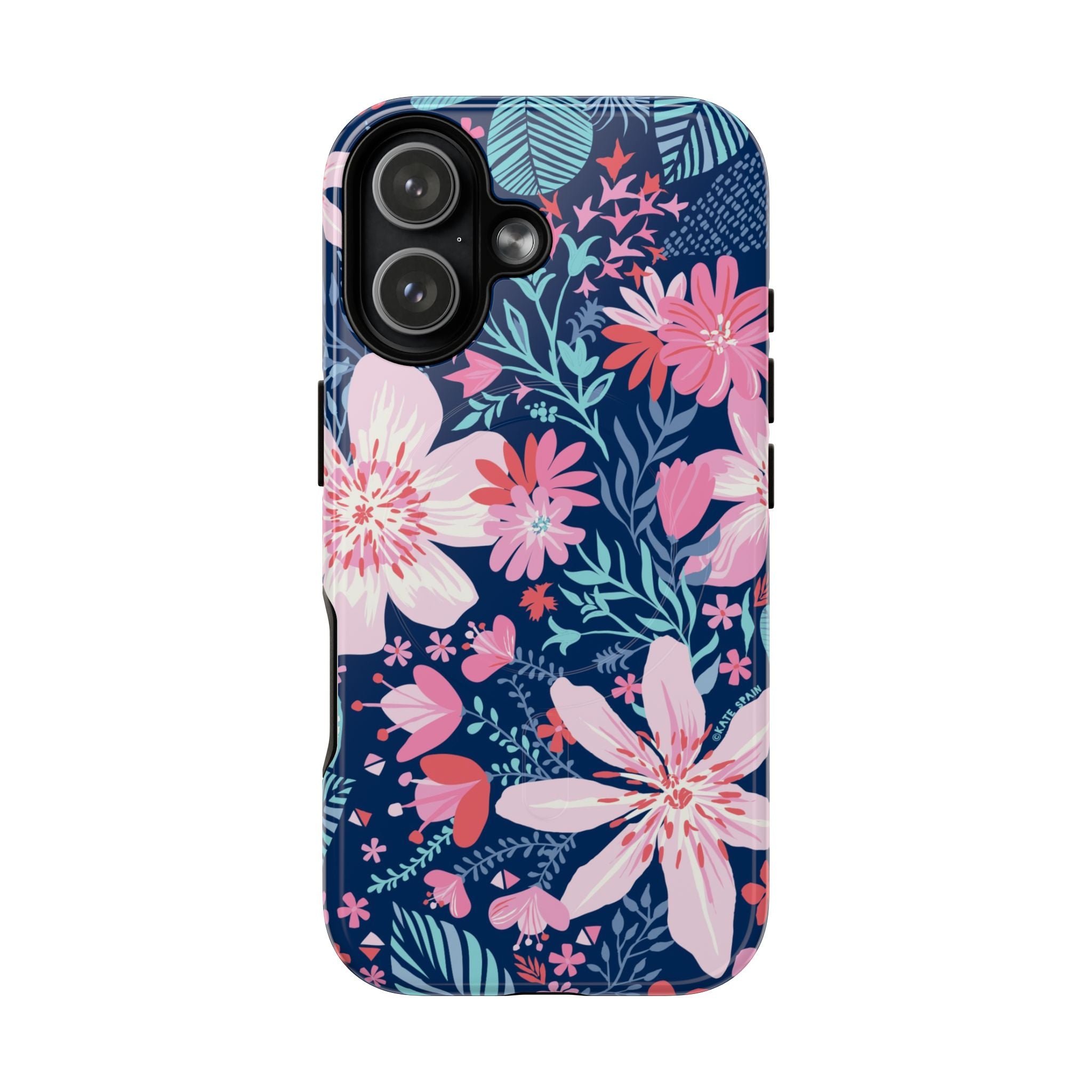 Bonaire MagSafe iPhone 17 Case – Glossy | navy, pink, white tropical floral botanical print