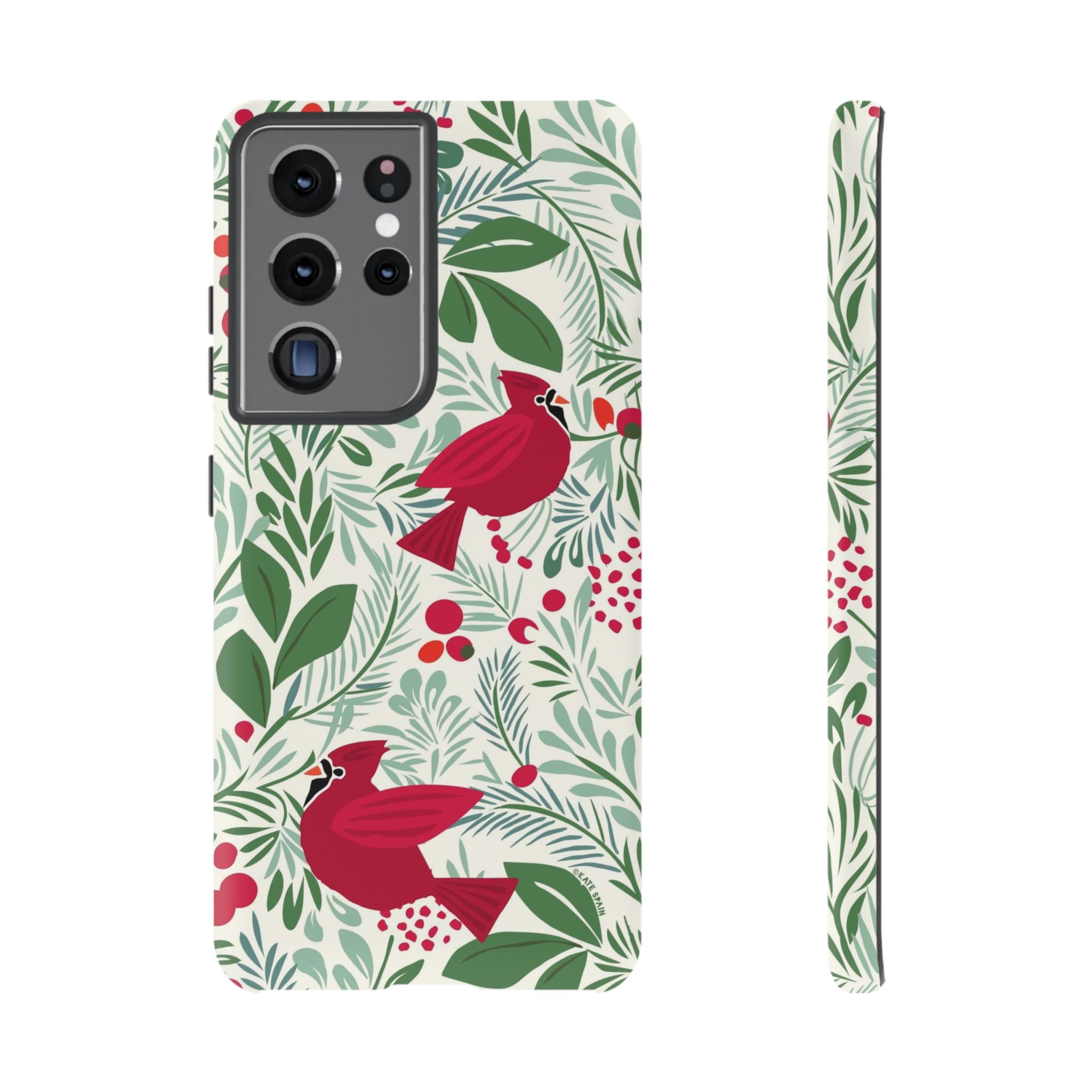 Birds and Berries Samsung Galaxy S21 Ultra Case – Matte | cream, red, green botanical cardinal berry print
