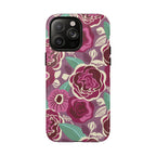 Luxury Tea Rose Burgundy MagSafe iPhone 14 Pro Max Case – Glossy | burgundy, magenta, plum botanical rose floral print
