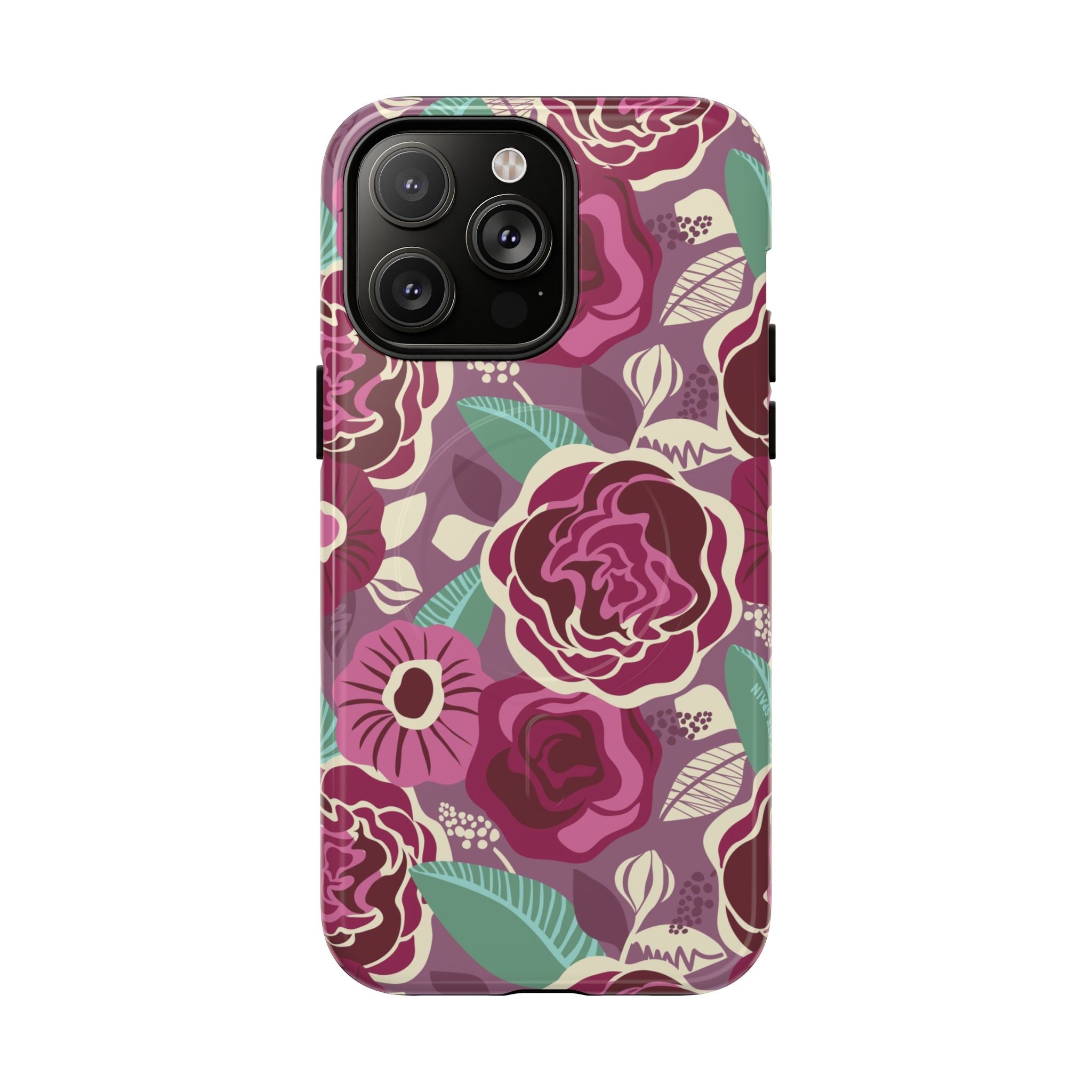 Luxury Tea Rose Burgundy MagSafe iPhone 14 Pro Max Case – Glossy | burgundy, magenta, plum botanical rose floral print