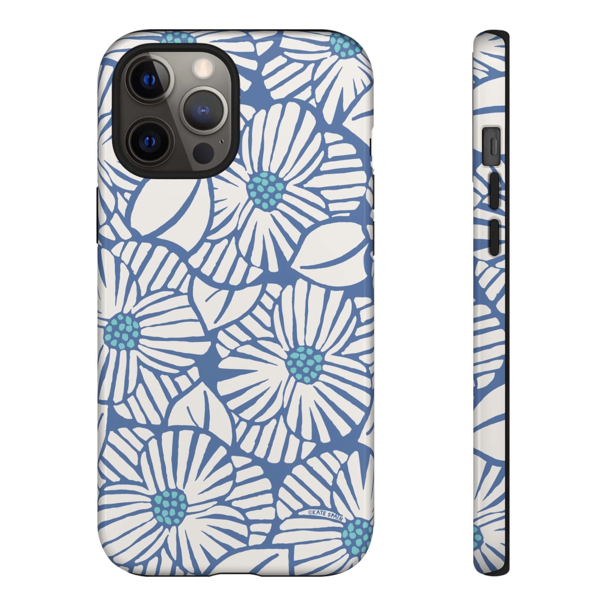 Calendula Tough iPhone 12 Pro Max Case – Glossy | periwinkle, cream, teal graphic daisy floral print