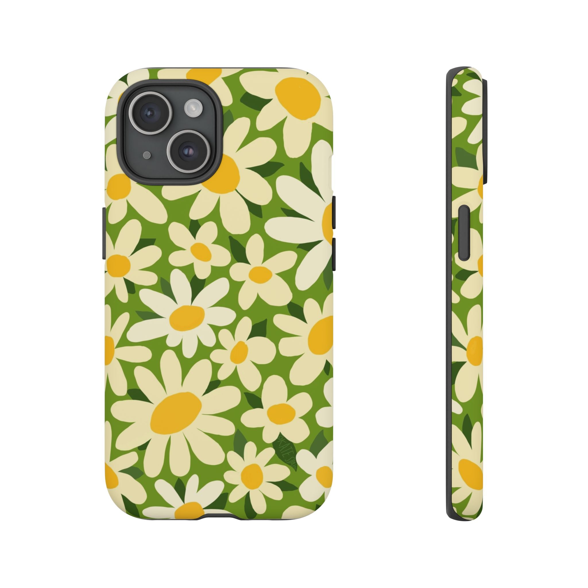 Shasta Daisy Tough iPhone 15 Case – Matte | green, white, yellow daisy floral print