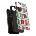 All Wrapped Up Samsung Case – detail view | cream, red, pink, green, mint geometric gift wrap holiday print