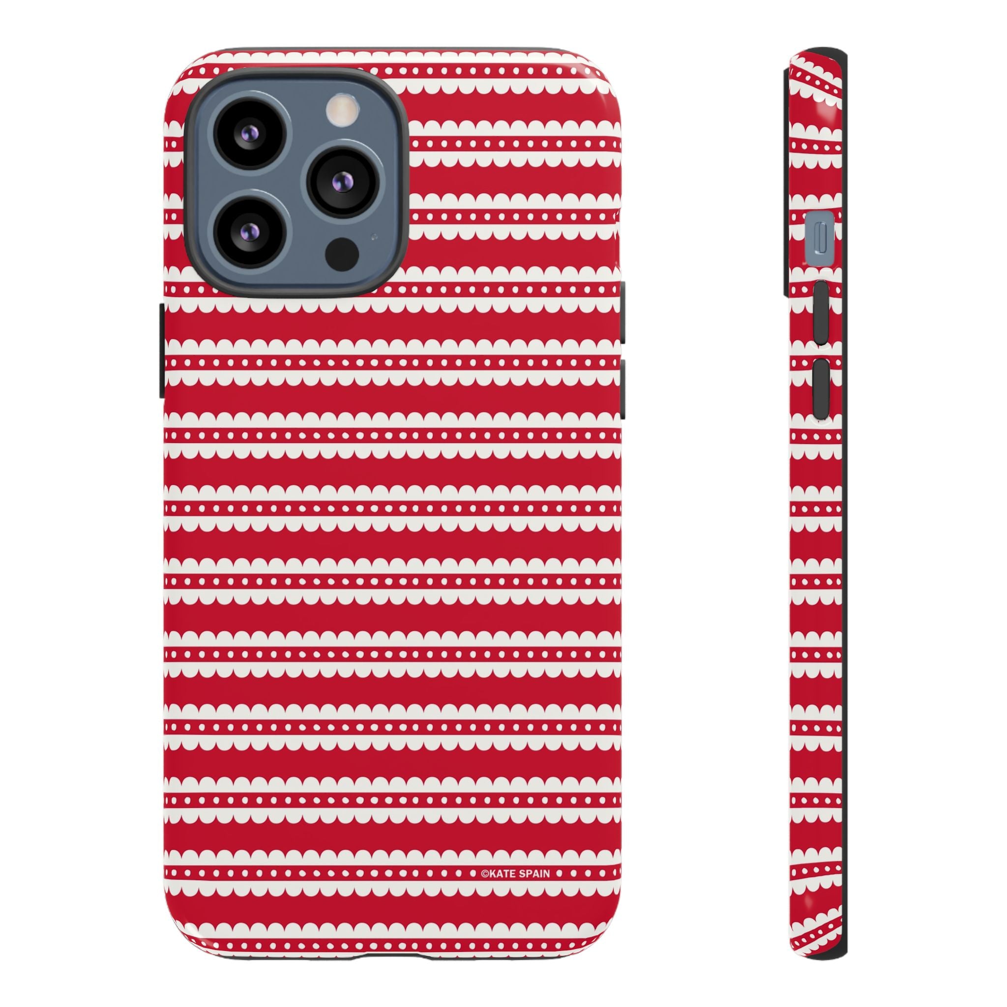 Candy Cane Stripe Tough iPhone 13 Pro Max Case – Glossy | red, cream scalloped candy cane stripe print