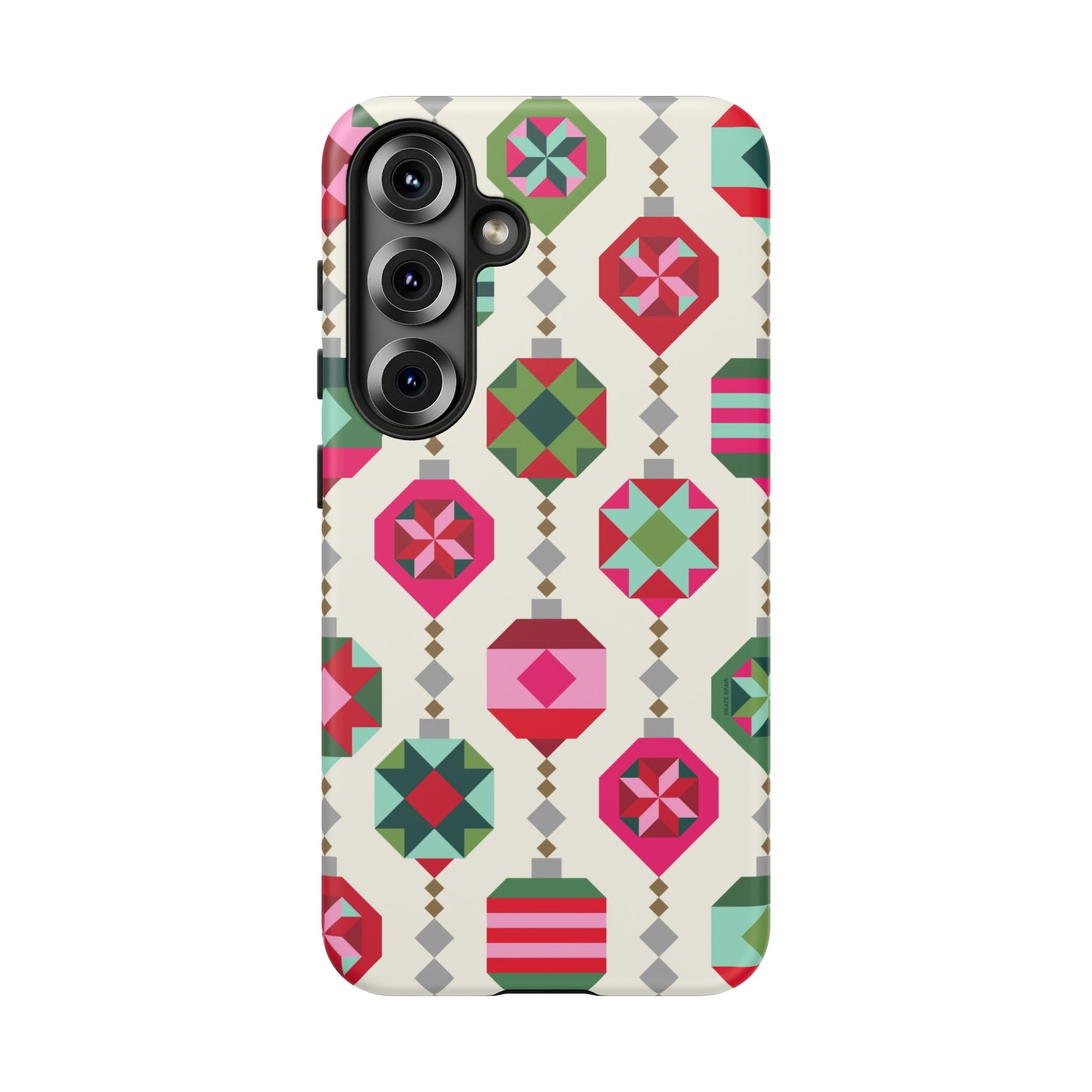 Felicity Ornaments Samsung Galaxy S25 Case – Matte | cream, red, pink, green, mint geometric quilted ornament print