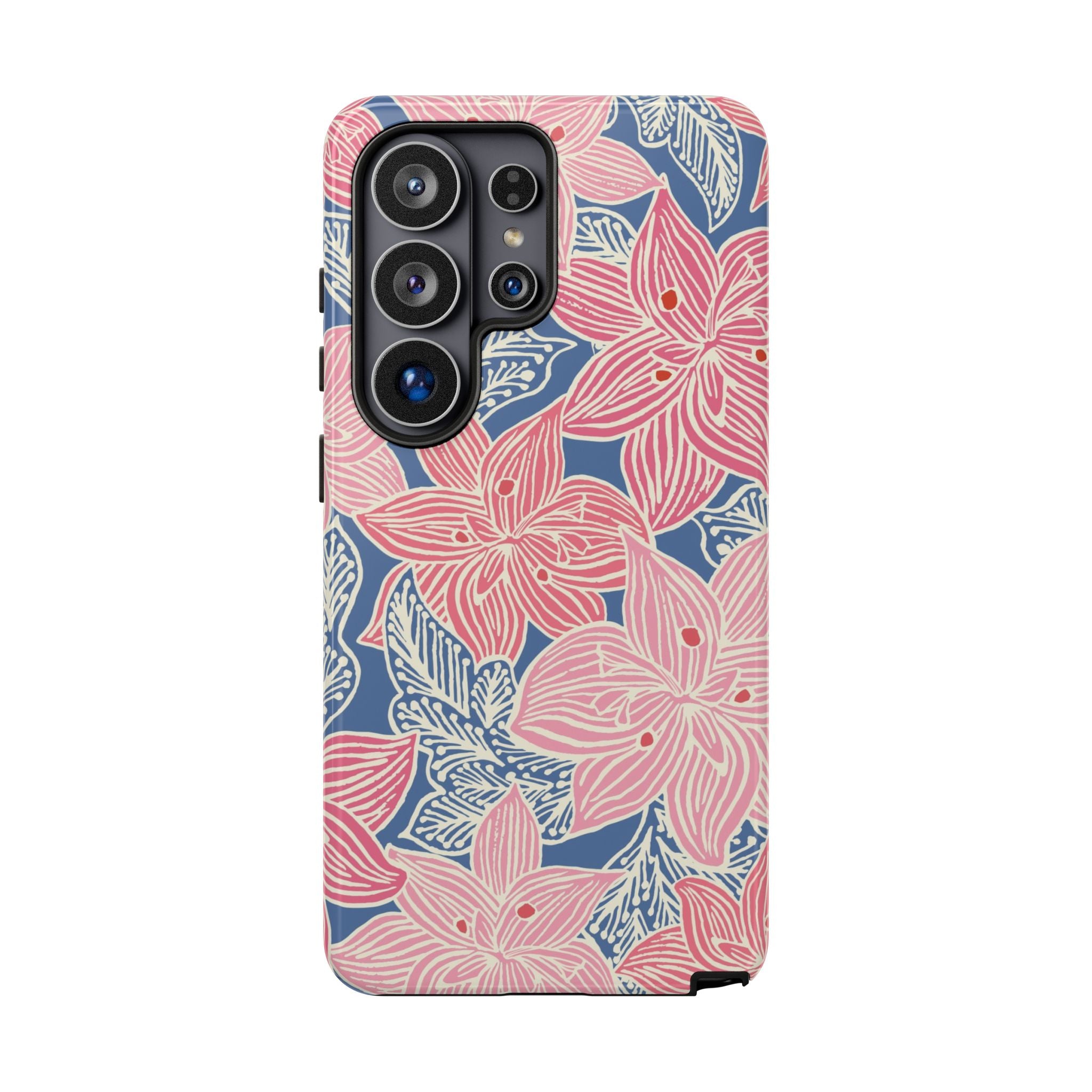 Hibiscus Lagoon Samsung Galaxy S26 Ultra Case – Glossy | coral, blush, cream, dusty blue hibiscus botanical print