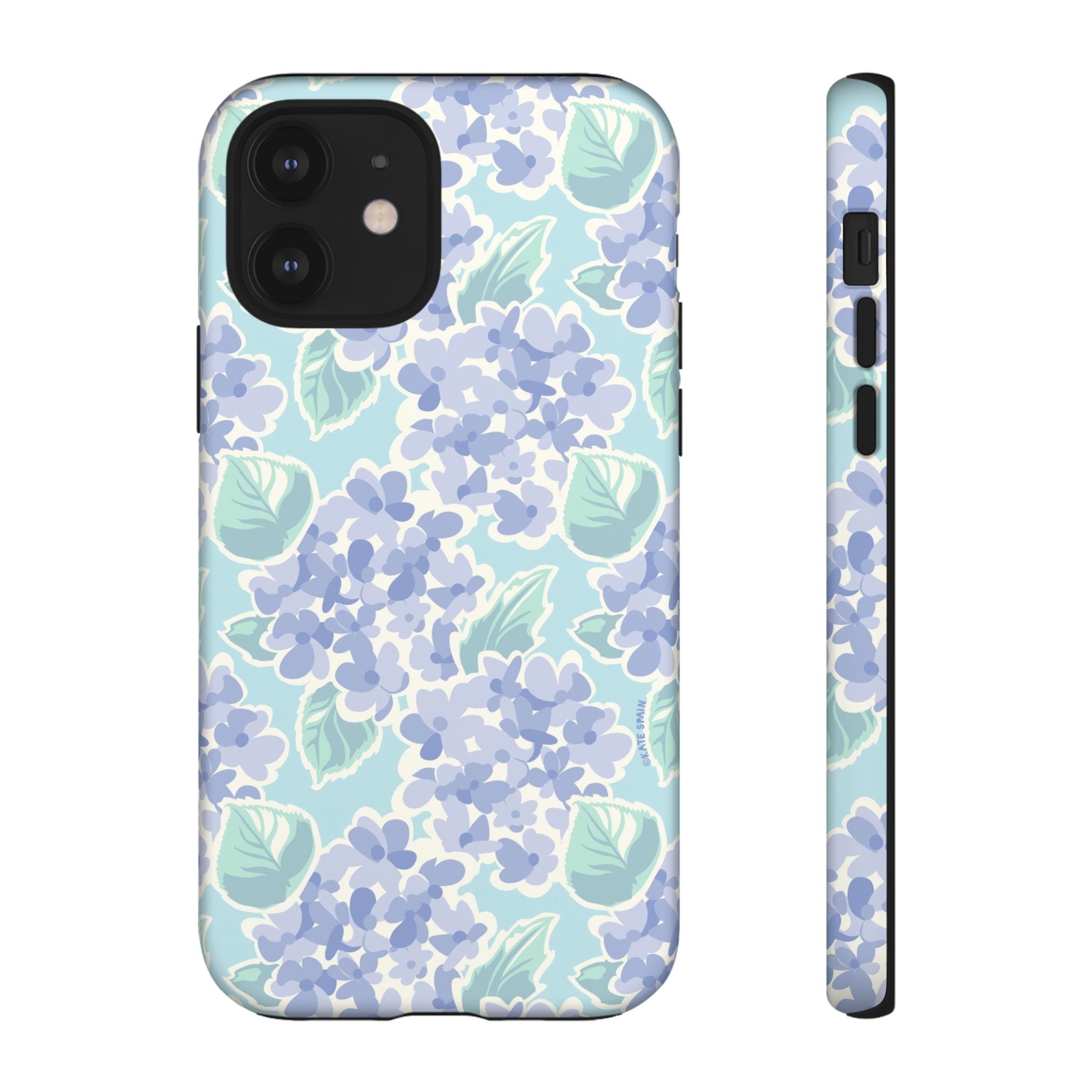 Nantucket Hydrangea Tough iPhone 12 Case – Matte | white, lavender, mint watercolor hydrangea print