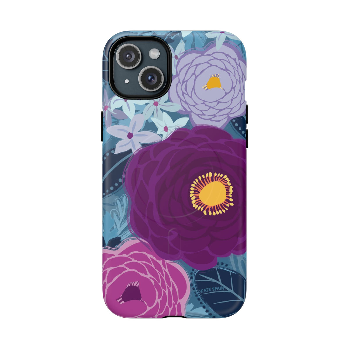 Bloomerie Violet MagSafe iPhone 15 Plus Case – Matte | navy, purple, magenta botanical peony floral print