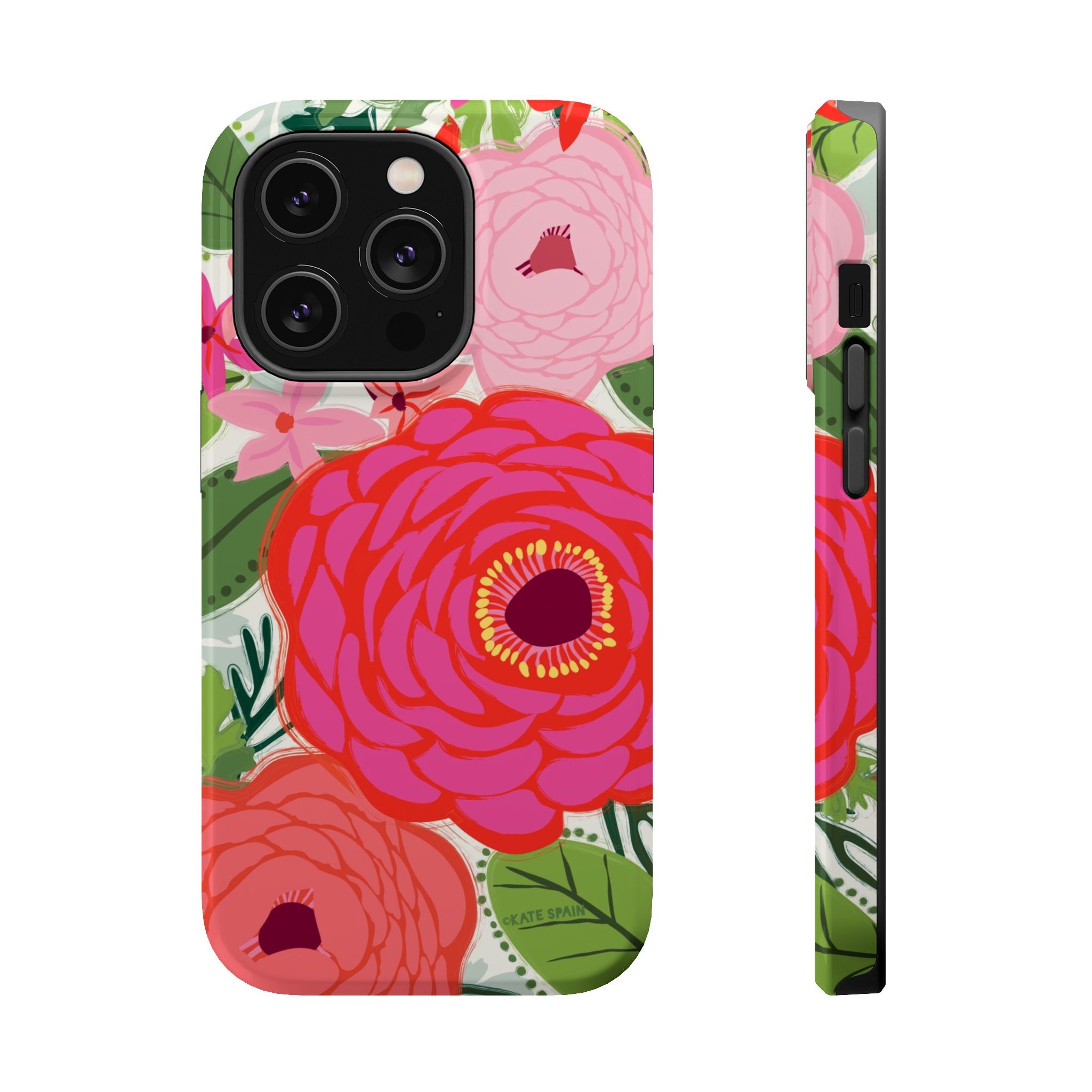 Bloomerie MagSafe iPhone 14 Pro Case – Glossy | cream, magenta, coral botanical peony floral print