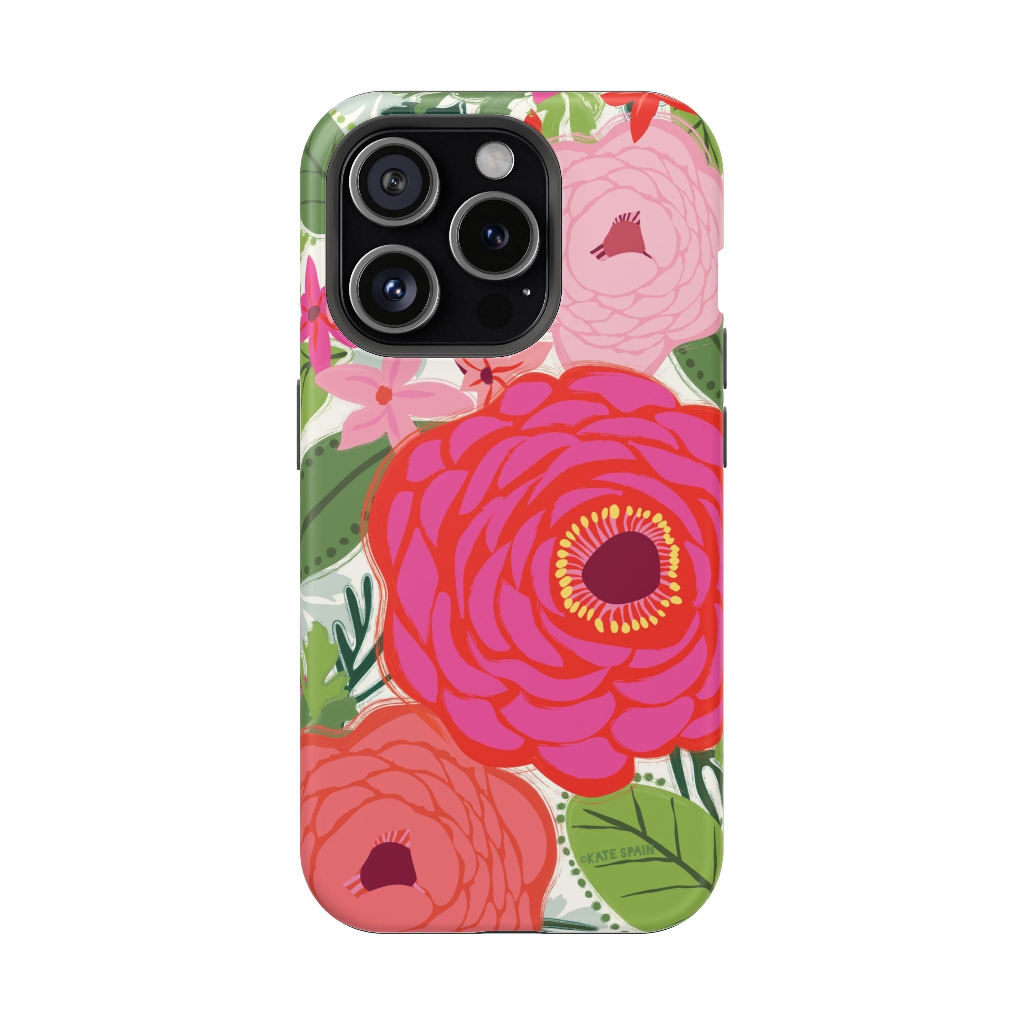 Bloomerie MagSafe iPhone 15 Pro Case – Matte | cream, magenta, coral botanical peony floral print