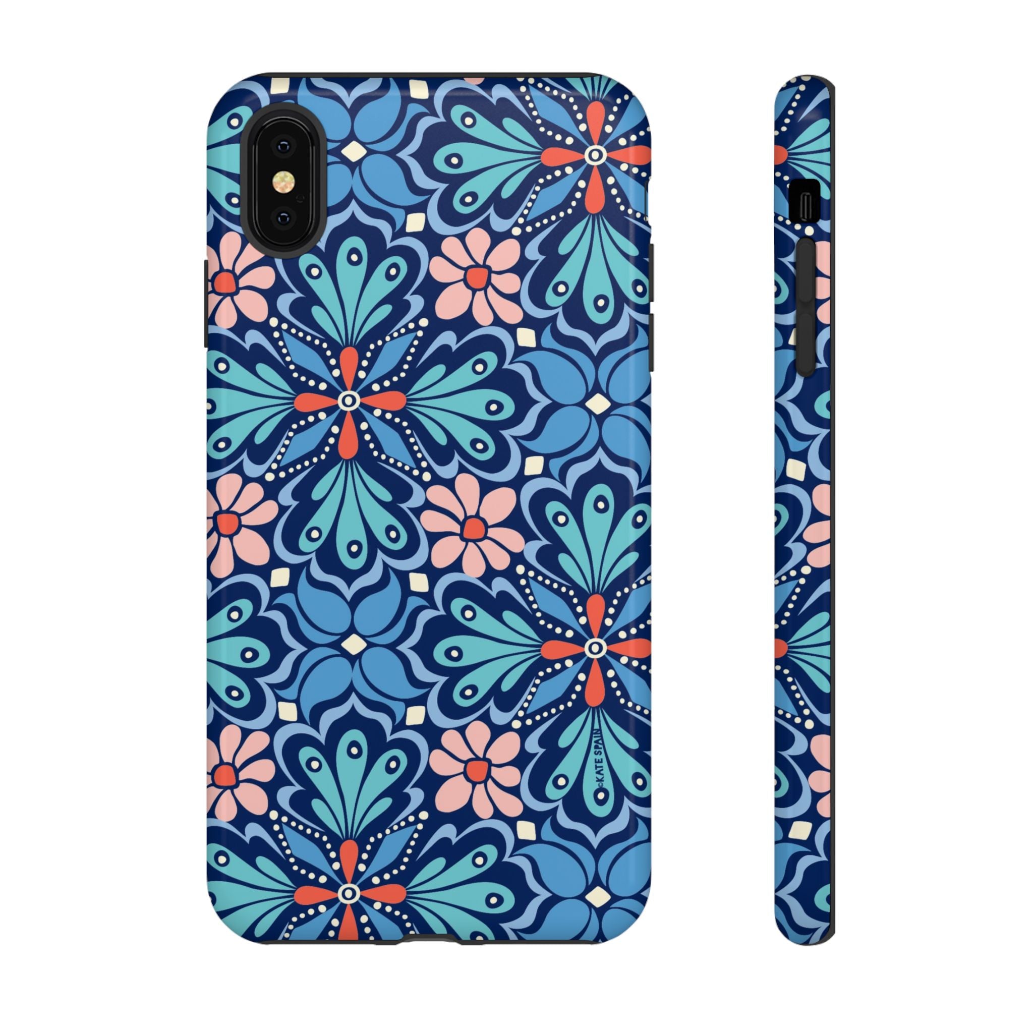 Bolero Tough iPhone XS Max Case – Glossy | navy, cobalt, blush geometric medallion floral print