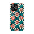Modern Dahlia Tough iPhone 16 Pro Max Case – Glossy | teal, coral, cream geometric dahlia floral print