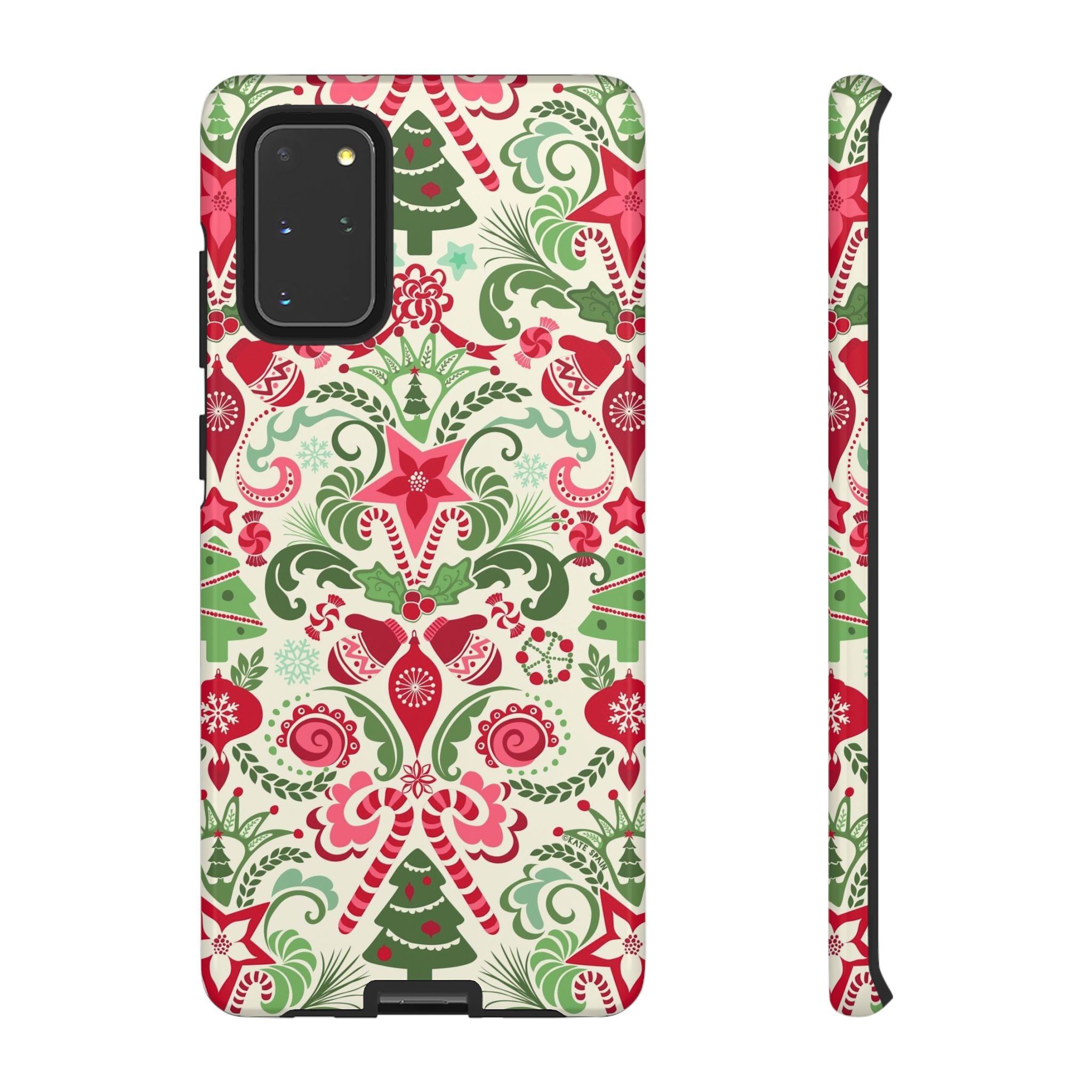 Luxury Wonderland Samsung Galaxy S20+ Case – Glossy | cream, red, green ornate damask Christmas floral print