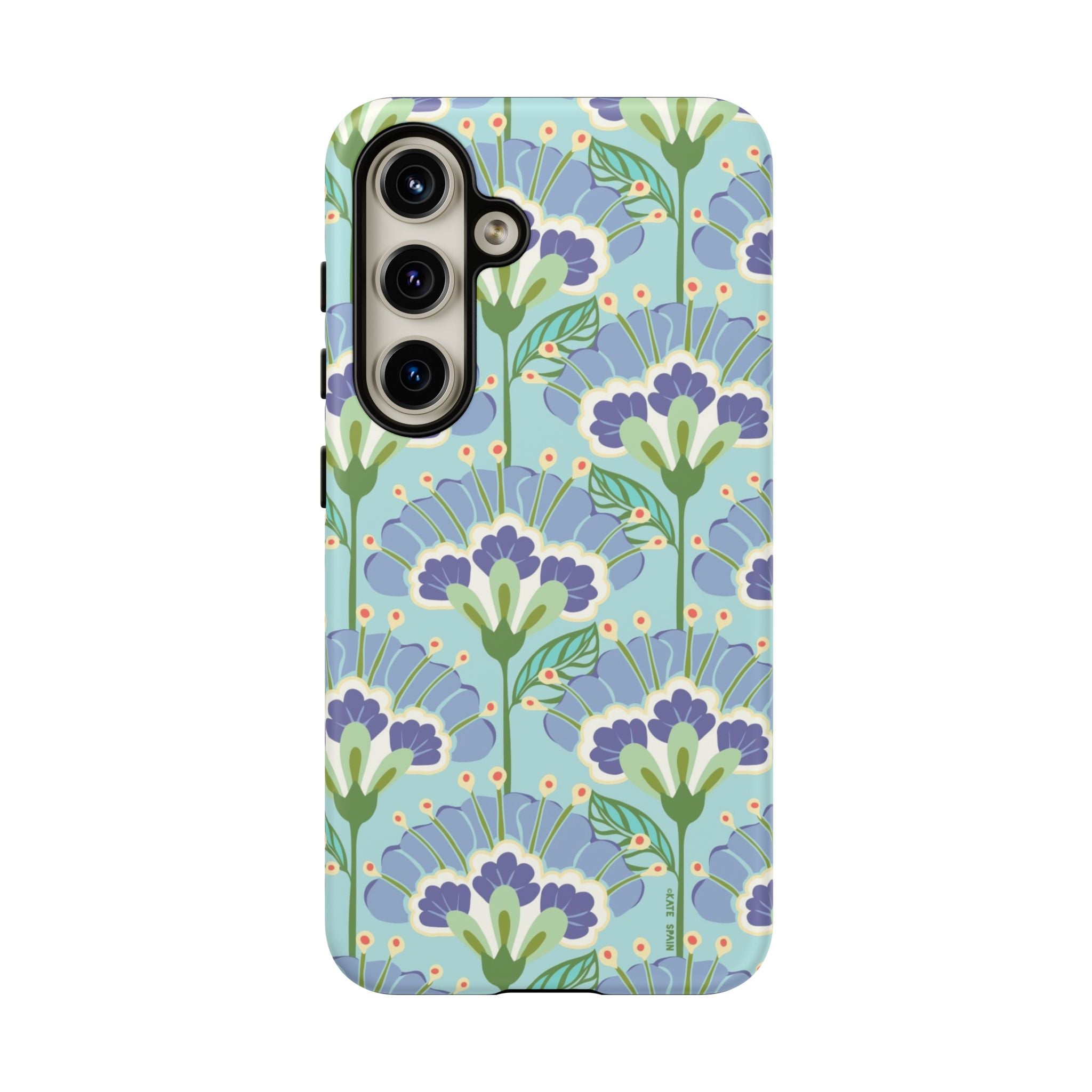 Lantern Flower Samsung Galaxy S24 Plus Case – Glossy | light blue, lavender, lime green floral print