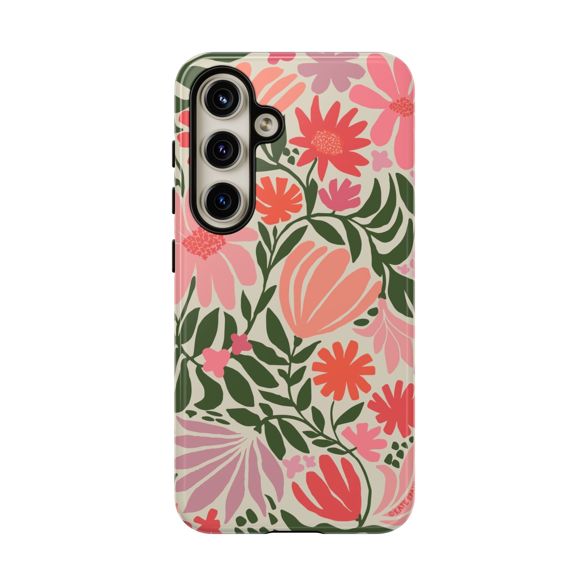 Luxury Botanica Samsung Galaxy S24 Case – Glossy | cream, coral, pink botanical wildflower print