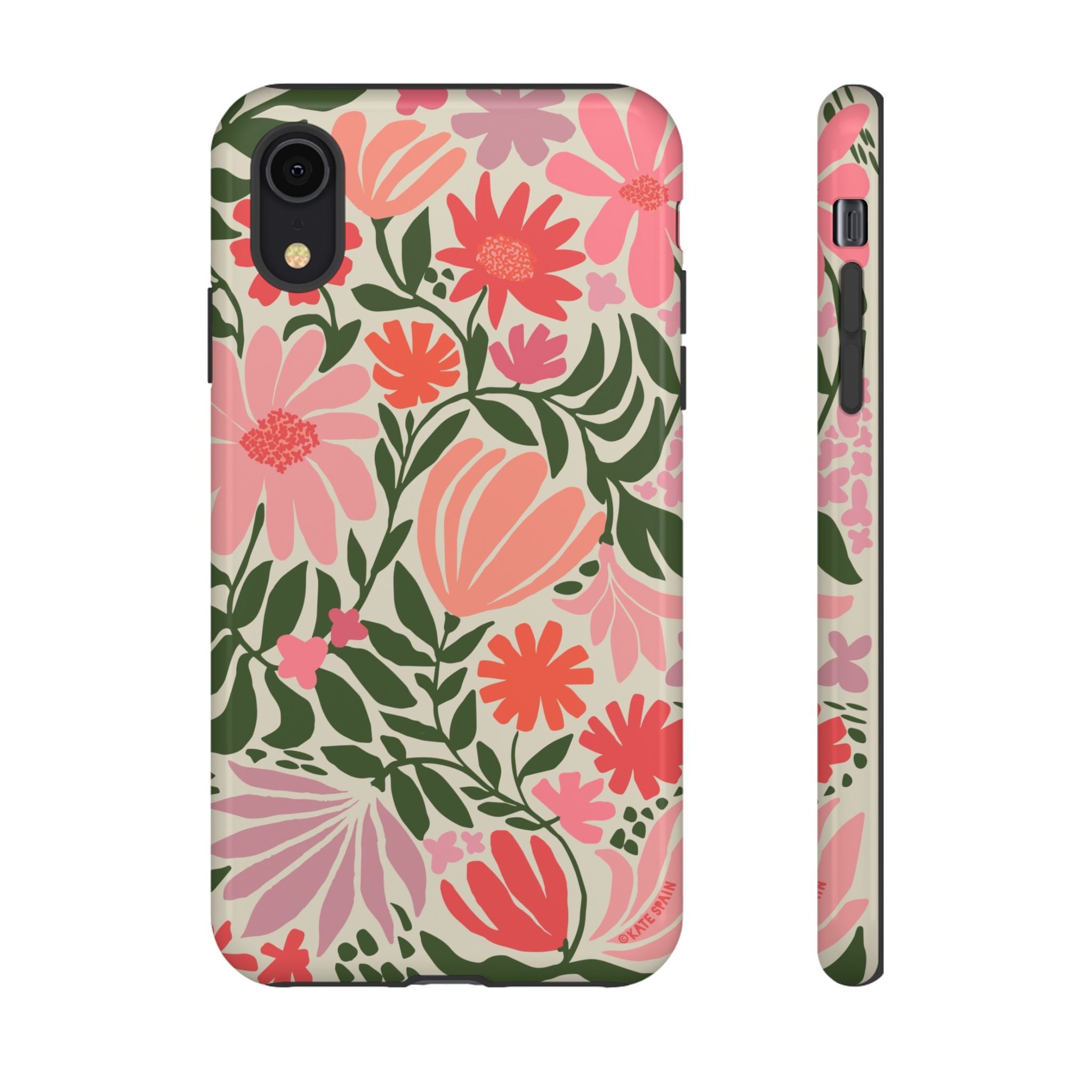 Calendula Tough iPhone XR Case – Glossy | periwinkle, cream, teal graphic daisy floral print