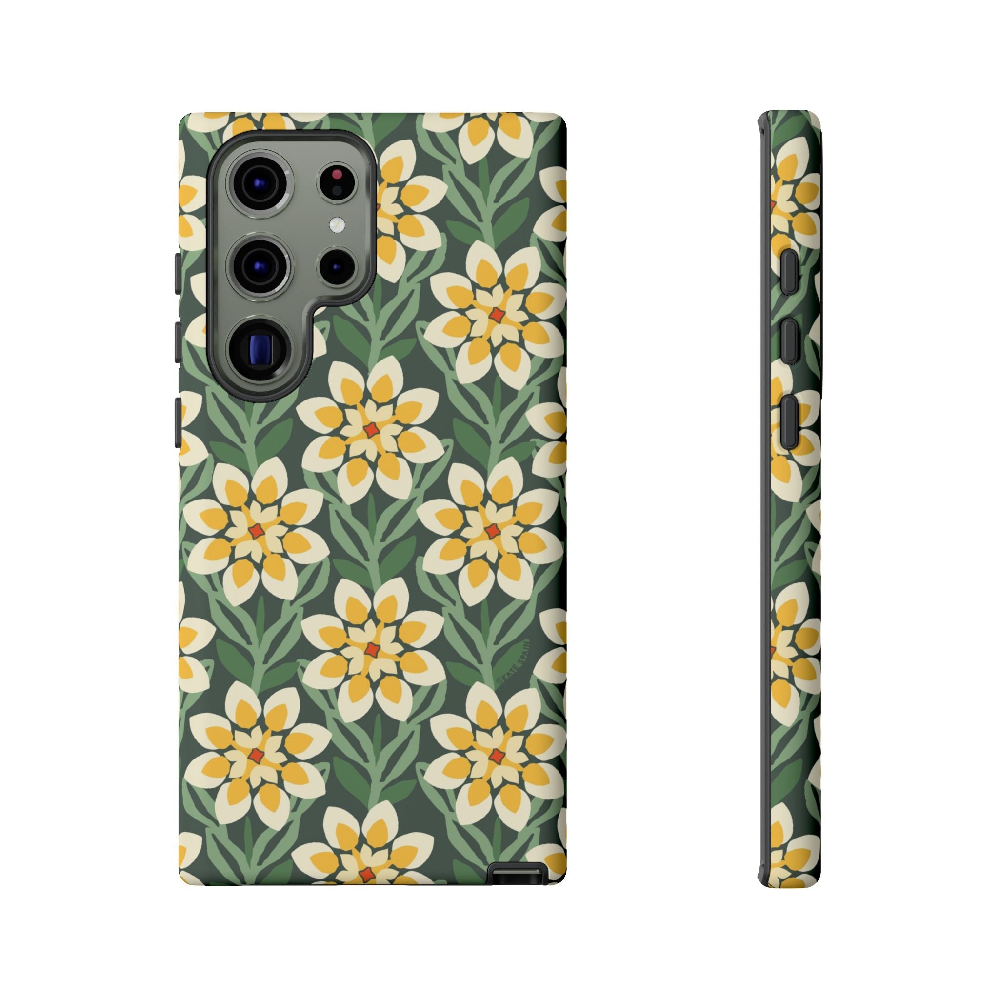 Luxury Modern Dahlia Samsung Galaxy S23 Ultra Case – Matte | forest green, yellow, cream modern dahlia print