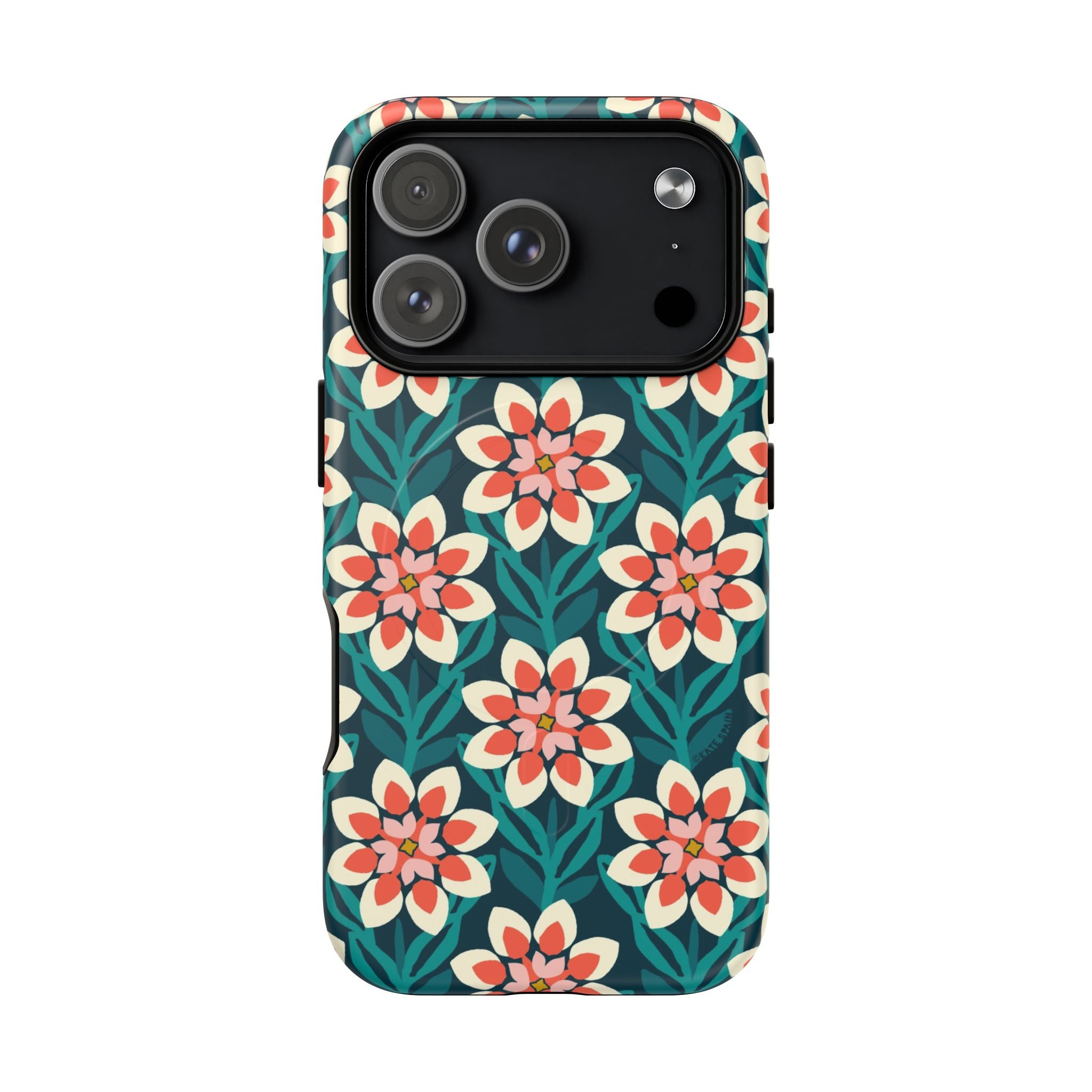 Modern Dahlia MagSafe iPhone 17 Pro Case – Matte | teal, coral, cream botanical dahlia floral print