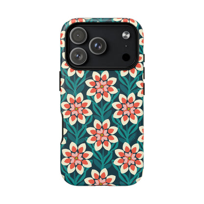 Modern Dahlia MagSafe iPhone Case - Teal Allover Pattern