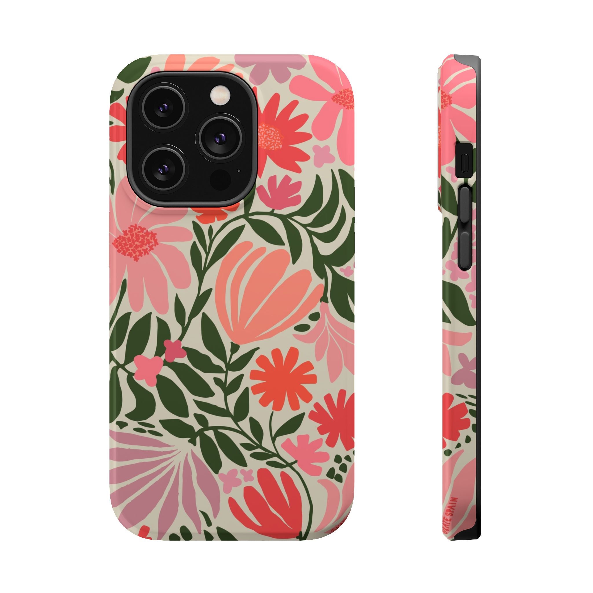 Botanica MagSafe iPhone 14 Pro Case – Glossy | coral, pink, sage green botanical wildflower print