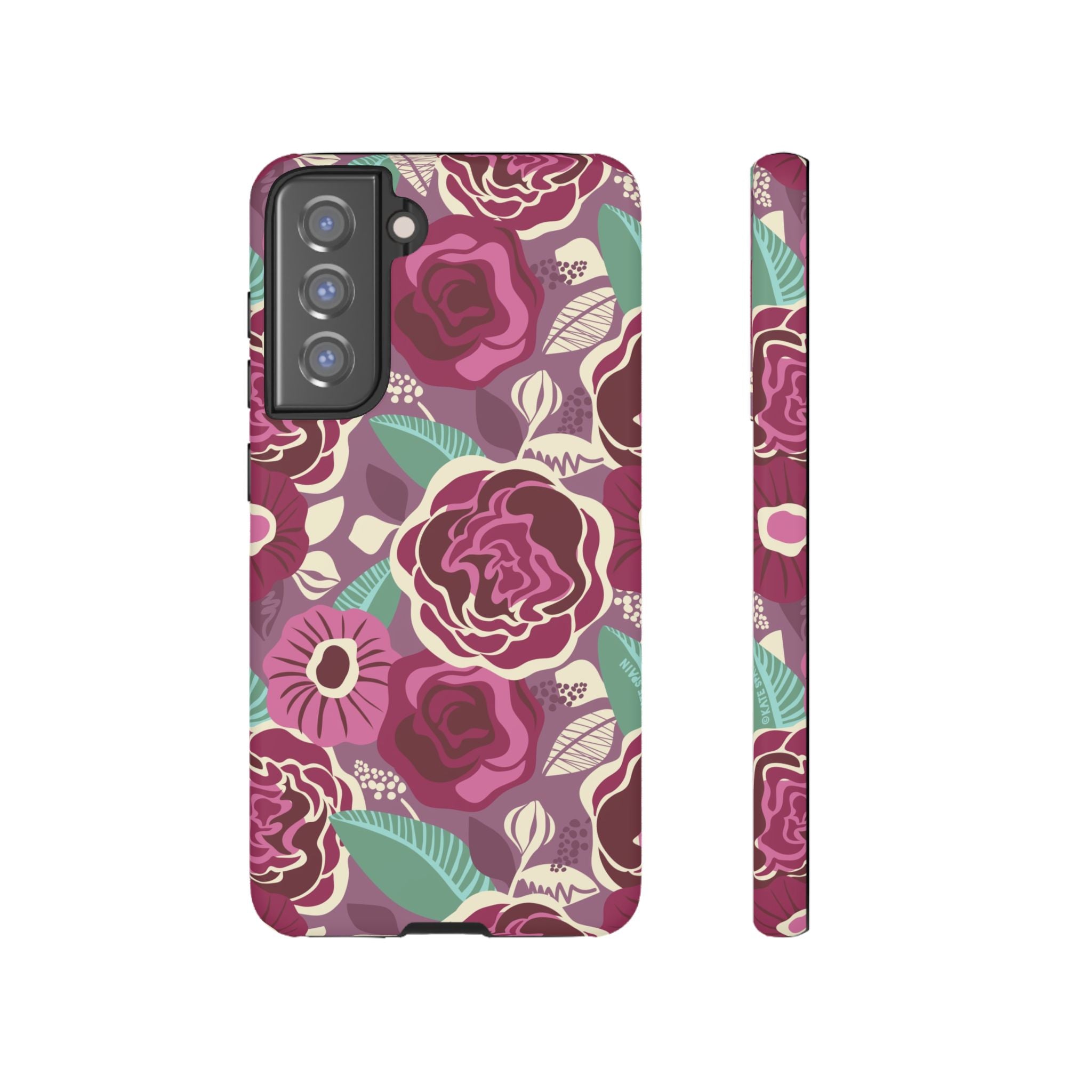 Luxury Tea Rose Burgundy Samsung Galaxy S21 FE Case – Matte | burgundy, magenta, plum botanical rose floral print