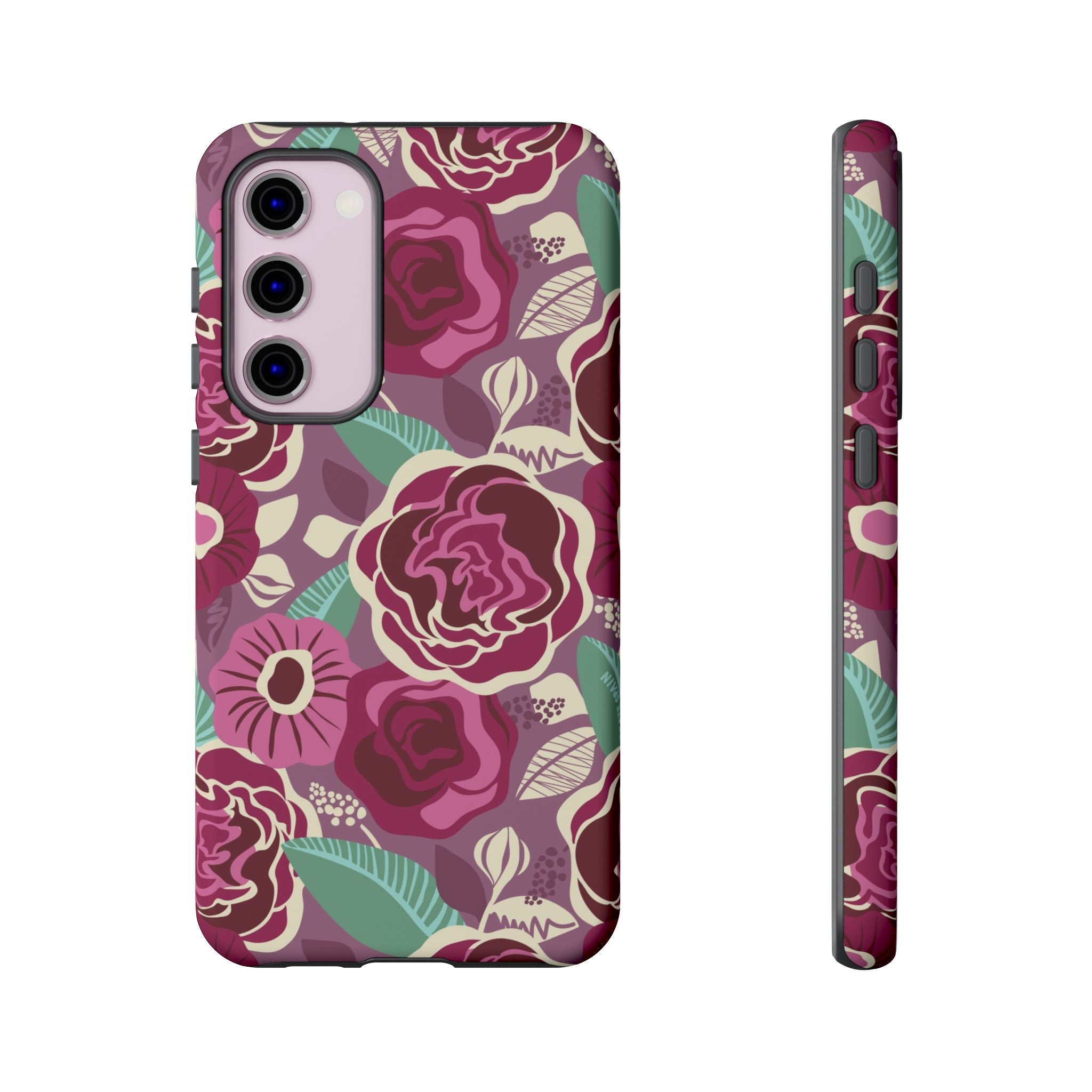 Luxury Tea Rose Burgundy Samsung Galaxy S23 Plus Case – Matte | burgundy, magenta, plum botanical rose floral print
