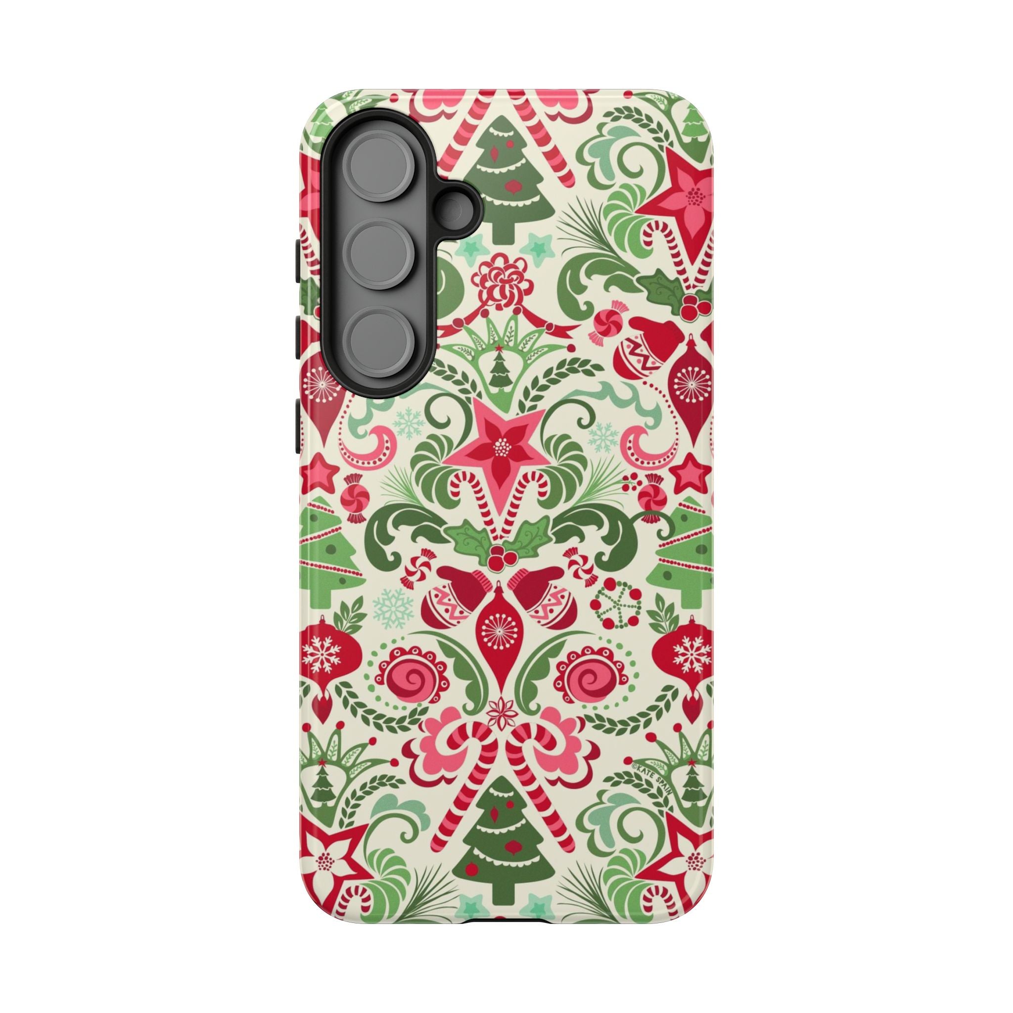 Luxury Wonderland Samsung Galaxy S25 Plus Case – Glossy | cream, red, green ornate damask Christmas floral print