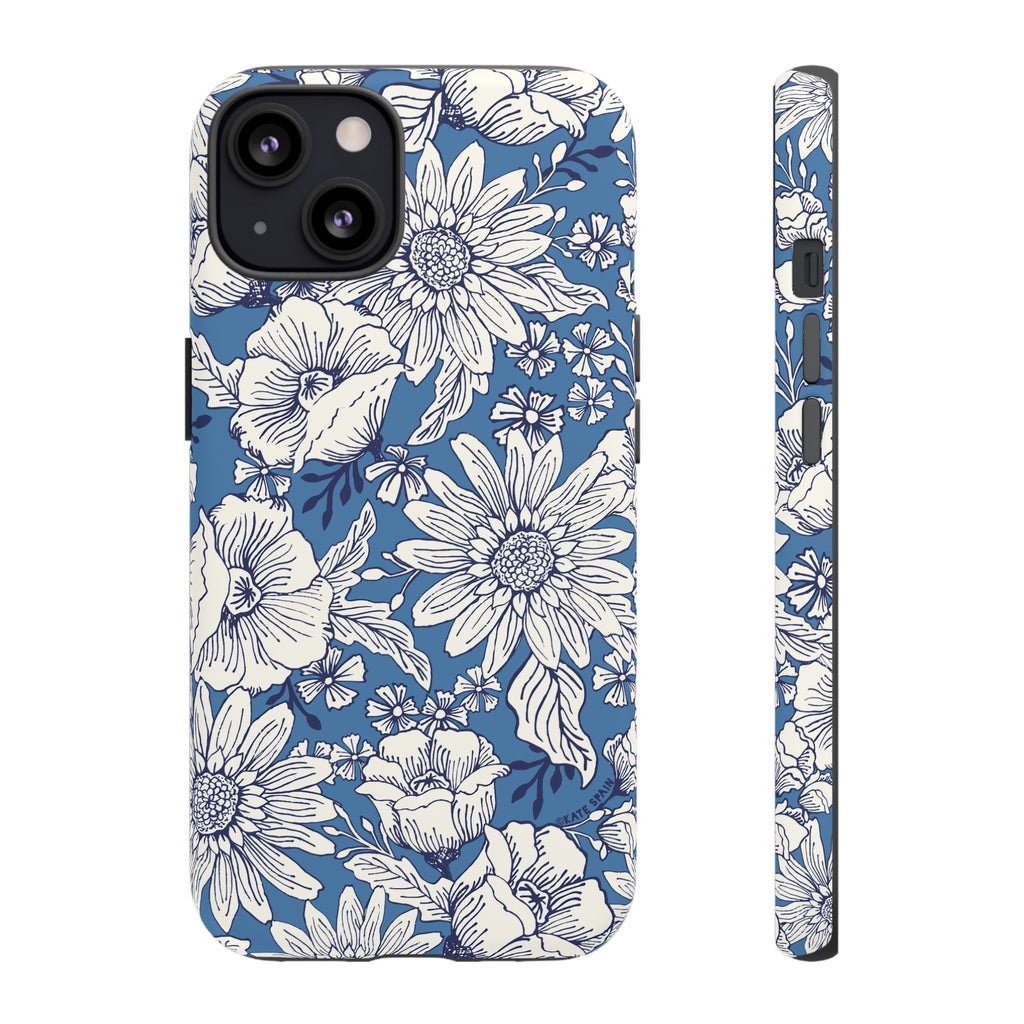 Jardin Tough iPhone 13 Case – Glossy | blue and cream botanical garden print