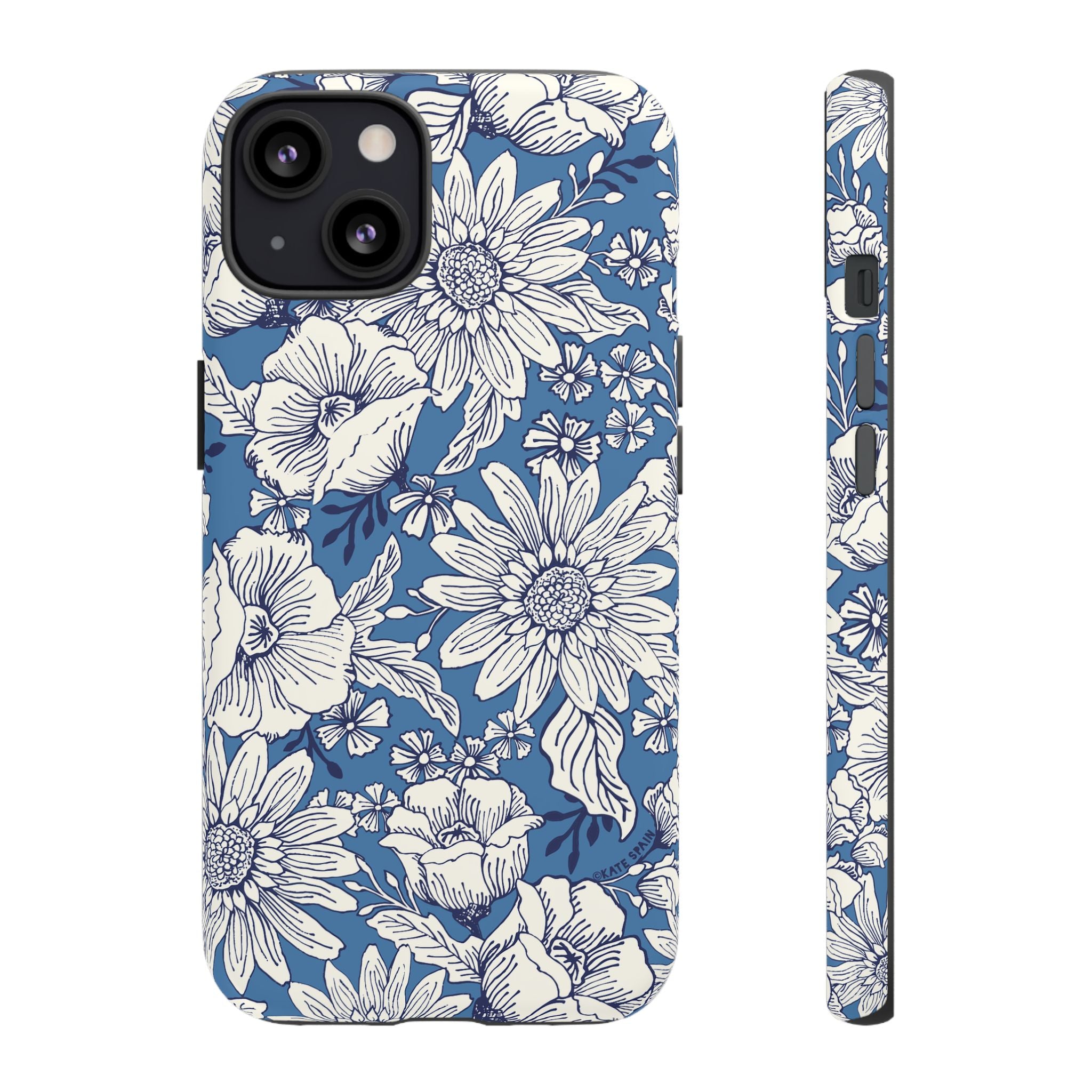 Jardin Tough iPhone 13 Case – Glossy | blue and cream botanical garden print