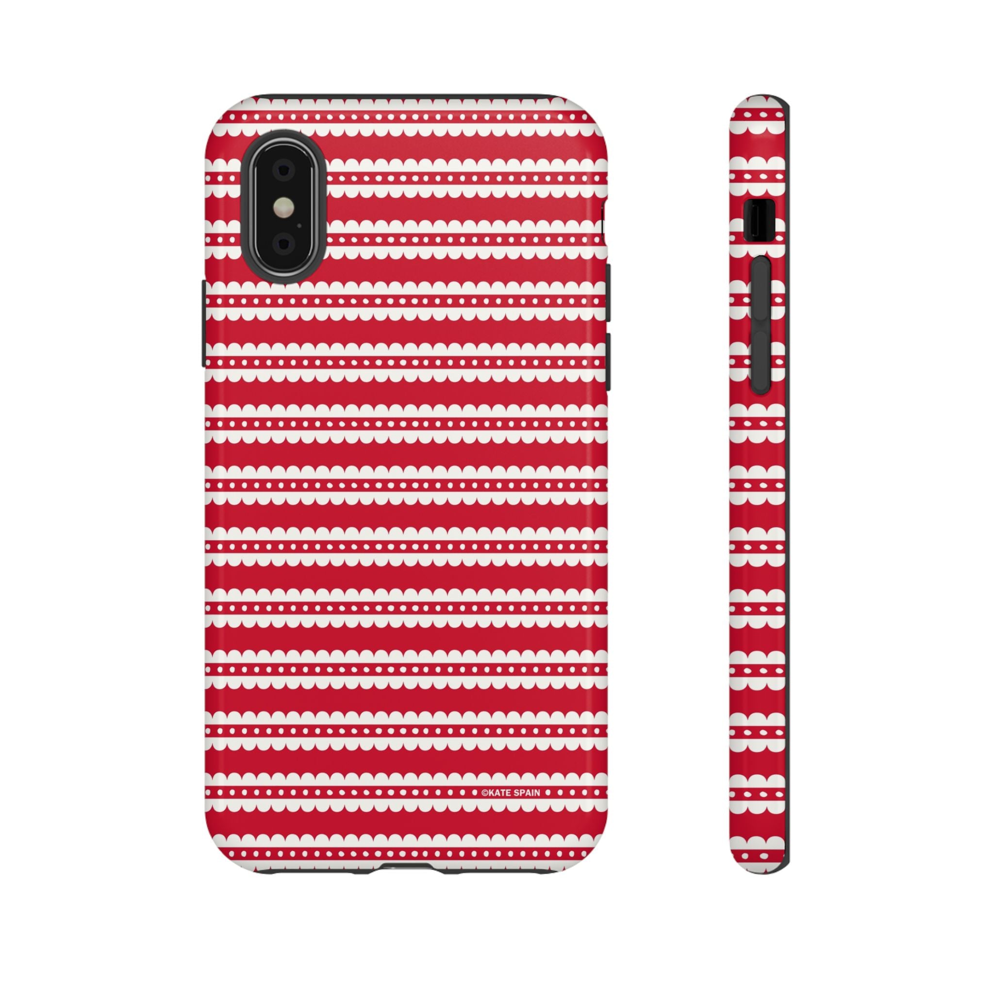 Candy Cane Stripe Tough iPhone X Case – Glossy | red, cream scalloped candy cane stripe print