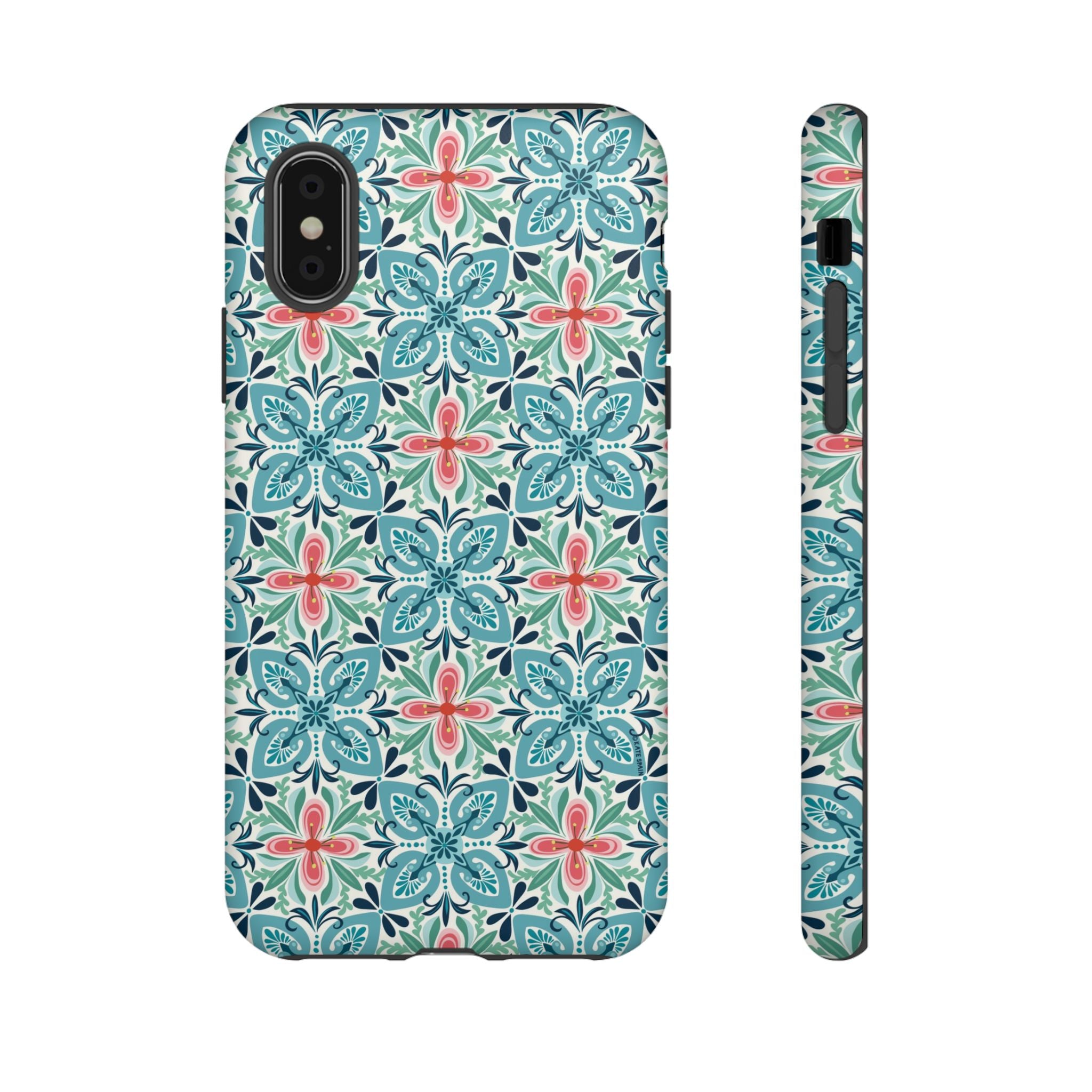 Stonecrop Tough iPhone XS Case – Matte | sage, cream, blush botanical succulent print