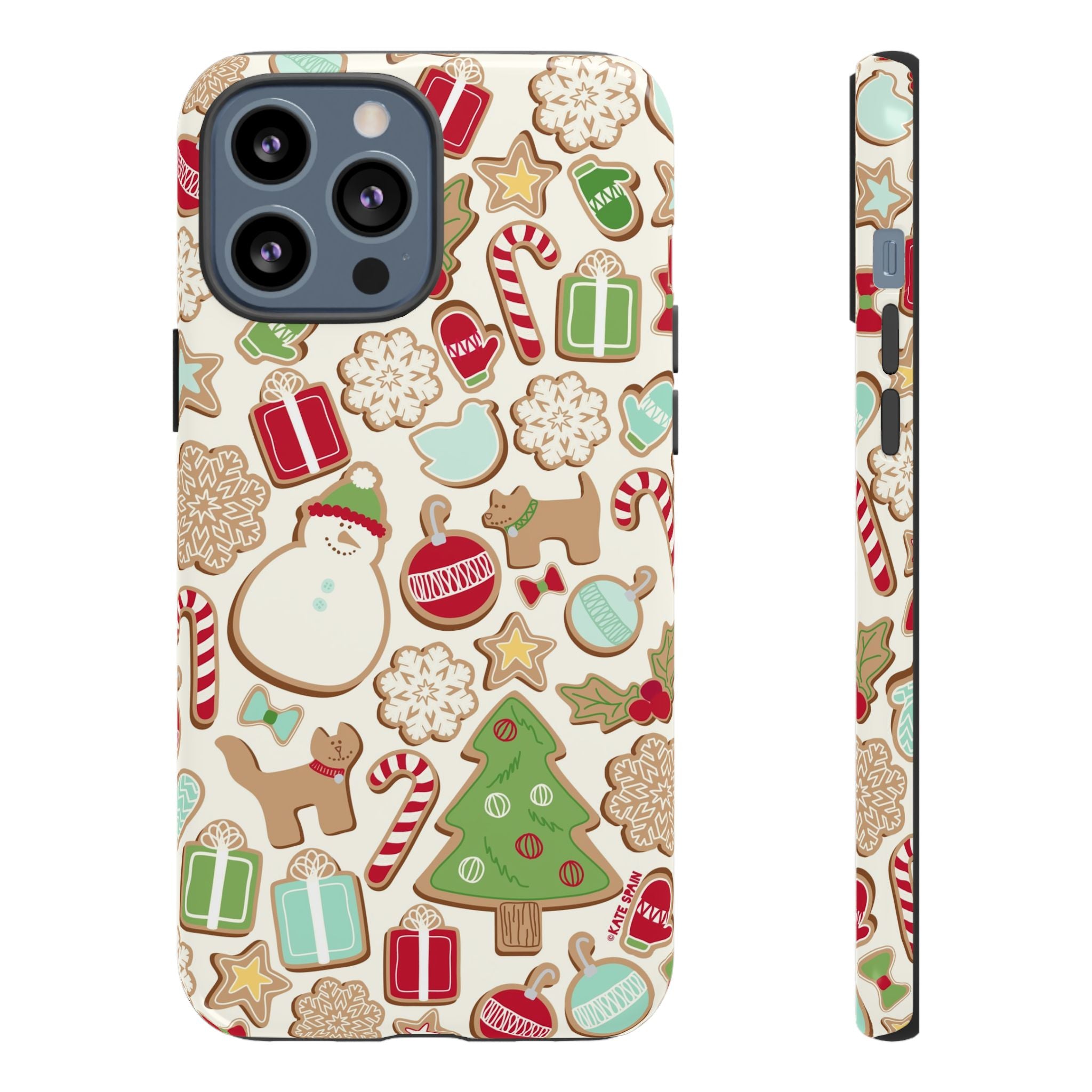 Gingerbread Cookies Tough iPhone 13 Pro Max Case – Glossy | cream, red, green gingerbread holiday cookie print