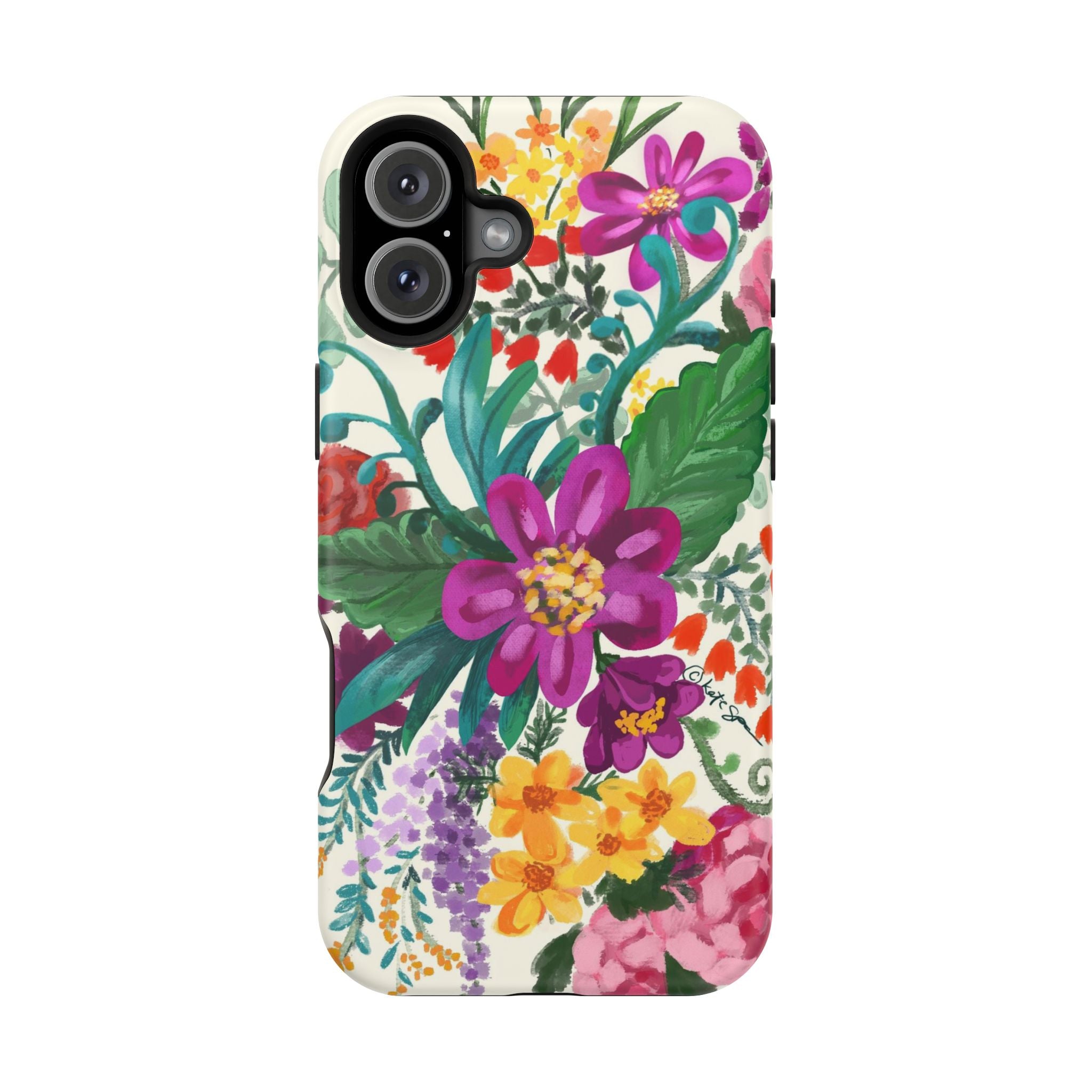 Posy MagSafe iPhone 16 Plus Case – Matte | white, magenta, yellow, purple vibrant botanical floral print