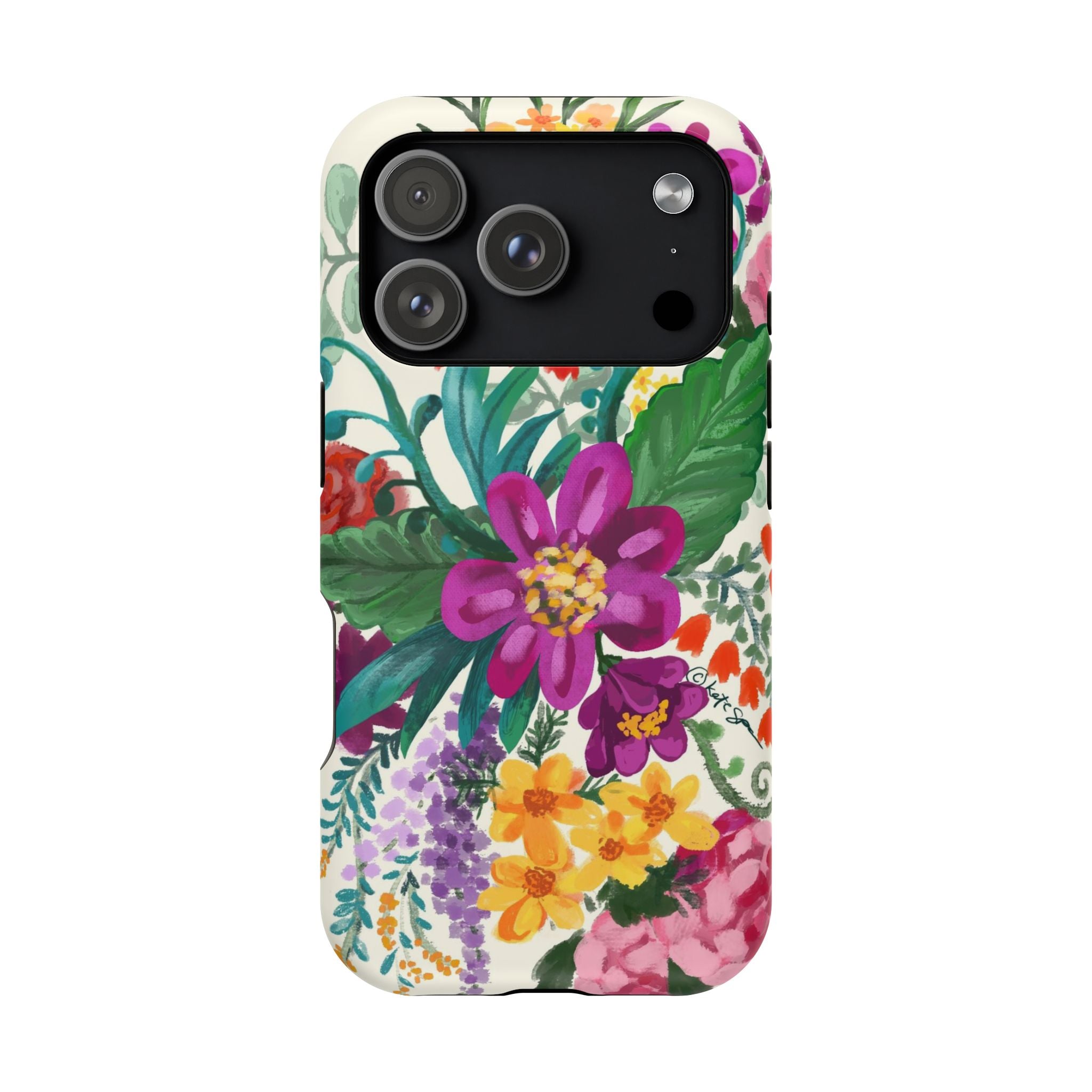 Posy MagSafe iPhone 17 Pro Case – Matte | white, magenta, yellow, purple vibrant botanical floral print
