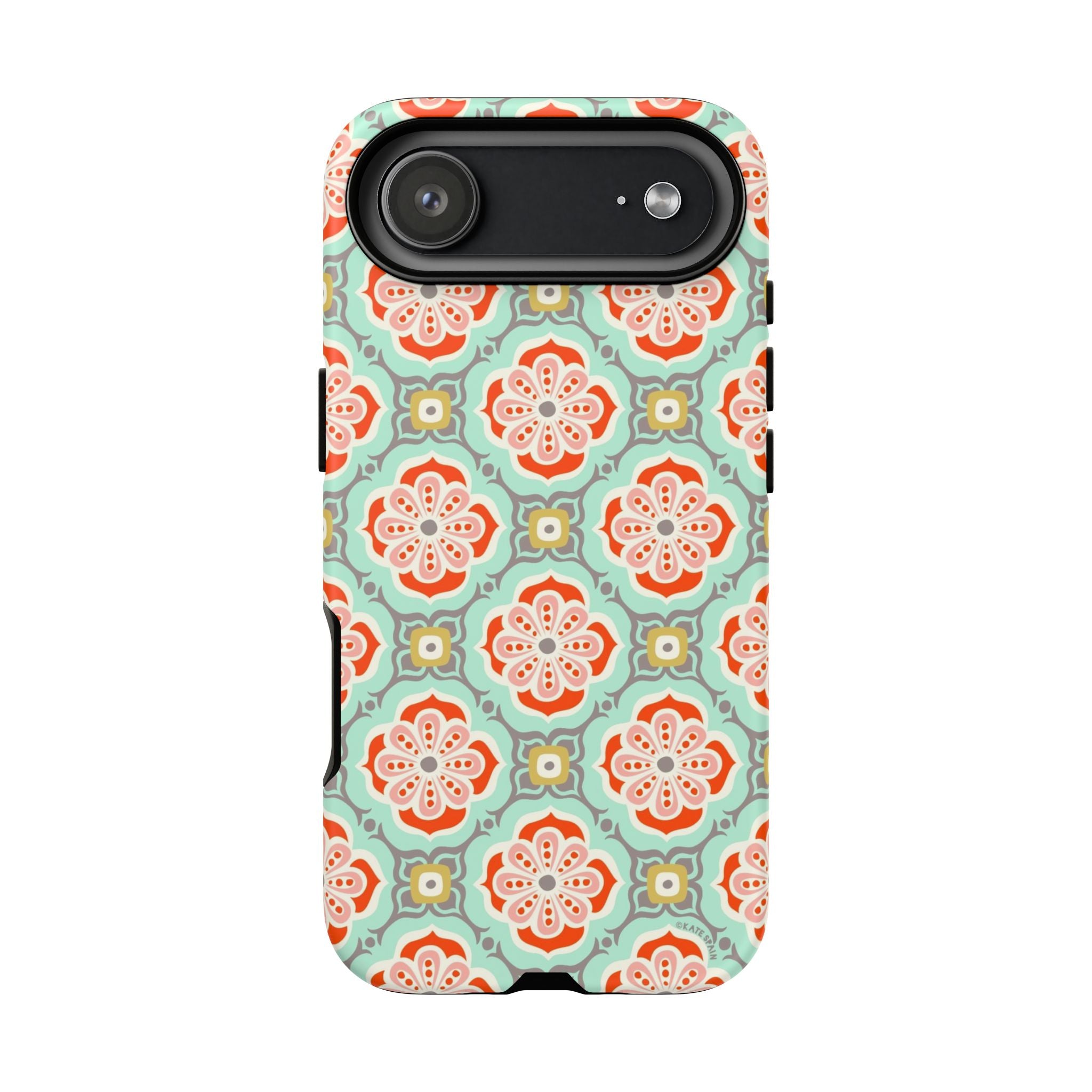 Alhambra Tough iPhone 17 Air Case – Matte | aqua, coral, blush geometric medallion floral print