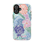 Tropica MagSafe iPhone 16 Plus Case – Glossy | purple, coral, pink, blue botanical tropical floral print