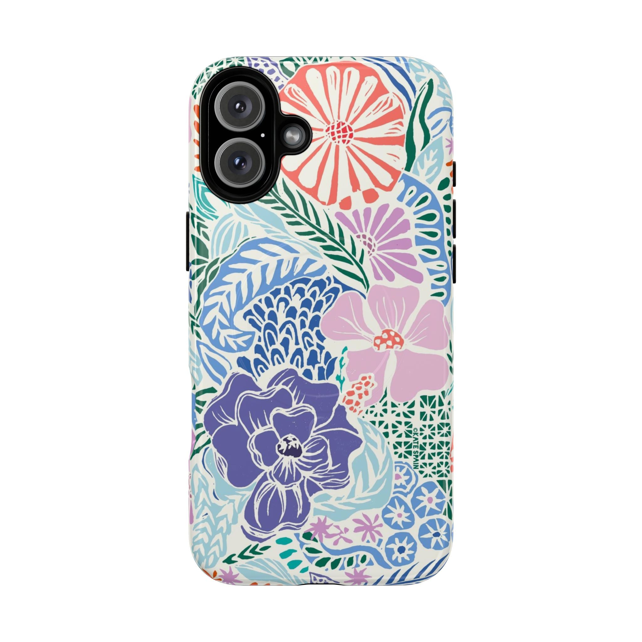 Tropica MagSafe iPhone 16 Plus Case – Glossy | purple, coral, pink, blue botanical tropical floral print